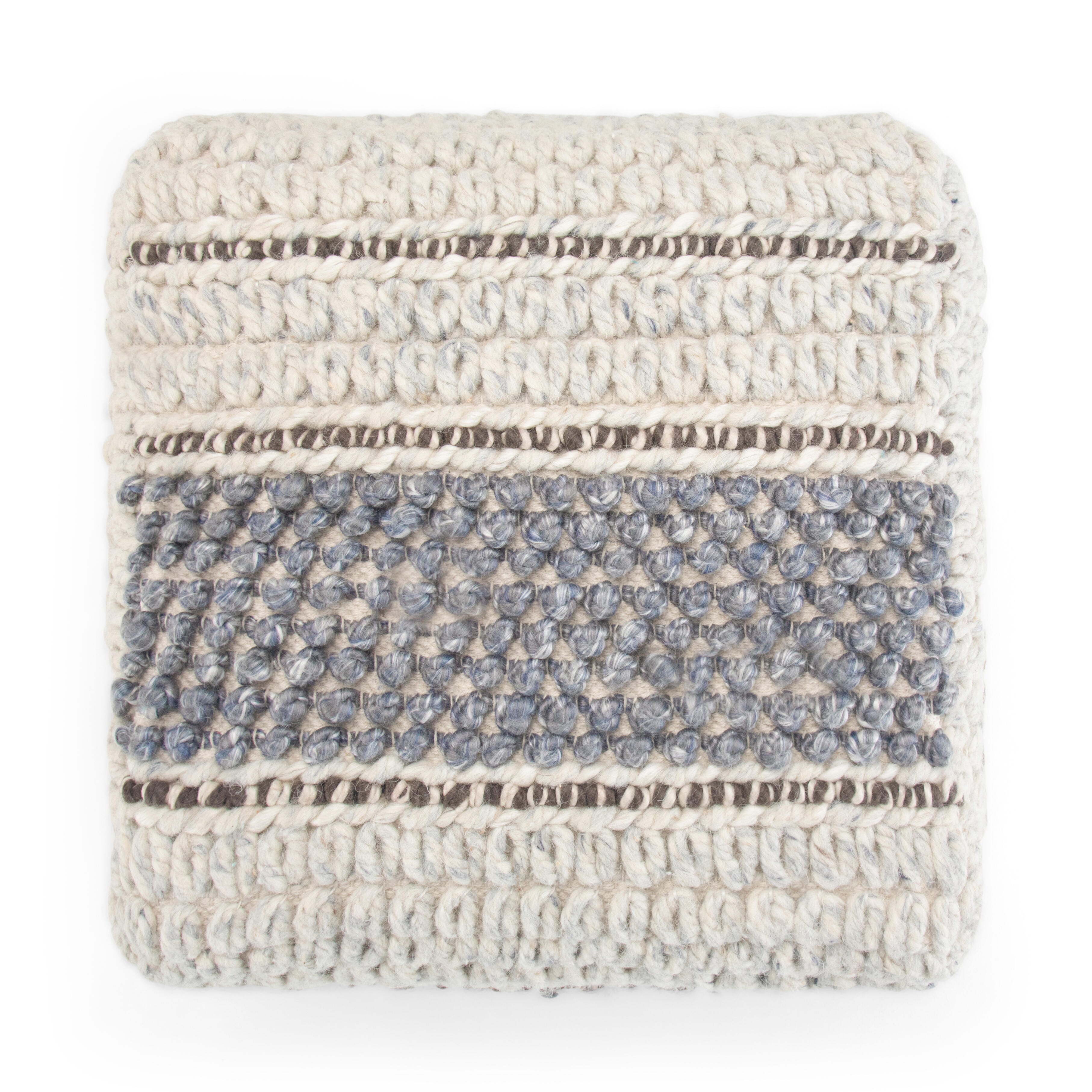 Simpli Home Grady Pouf, Blue/Natural, large