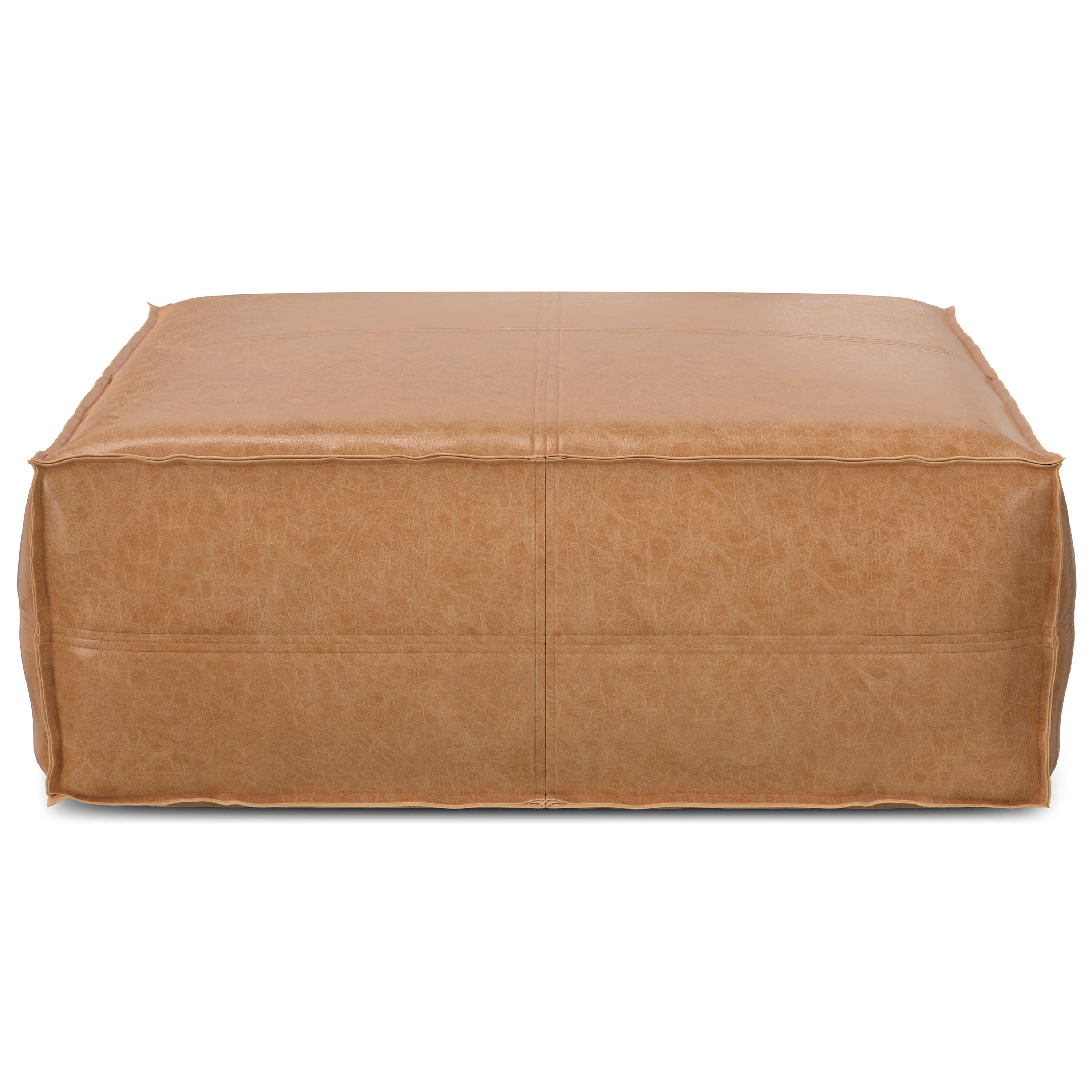 Simpli Home Brody Square Distressed Faux Leather Ottoman, Distressed Brown, large
