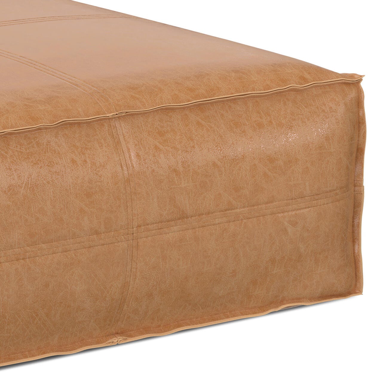 Simpli Home Brody Square Distressed Faux Leather Ottoman, Distressed Brown, large