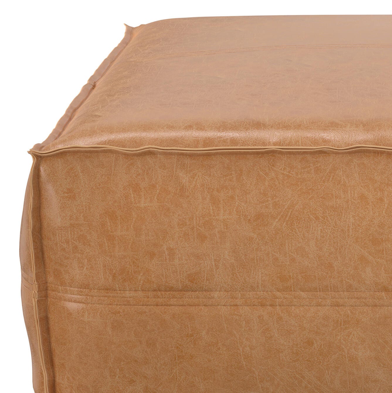 Simpli Home Brody Square Distressed Faux Leather Ottoman, Distressed Brown, large