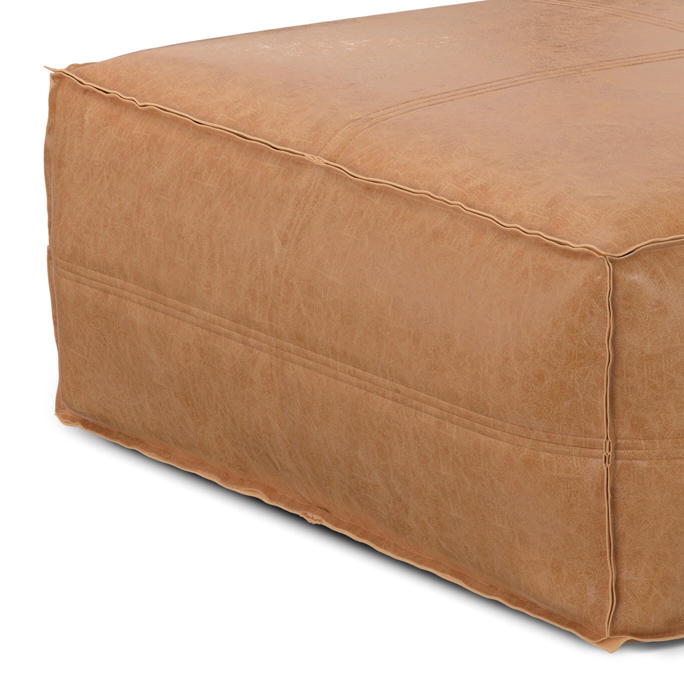 Simpli Home Brody Square Distressed Faux Leather Ottoman, Distressed Brown, large