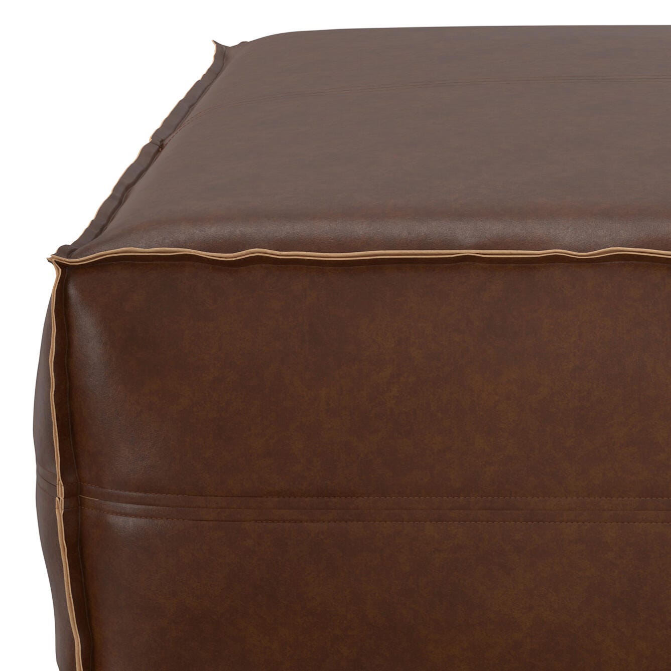 Simpli Home Brody Square Distressed Faux Leather Ottoman, Distressed Dark Brown, large