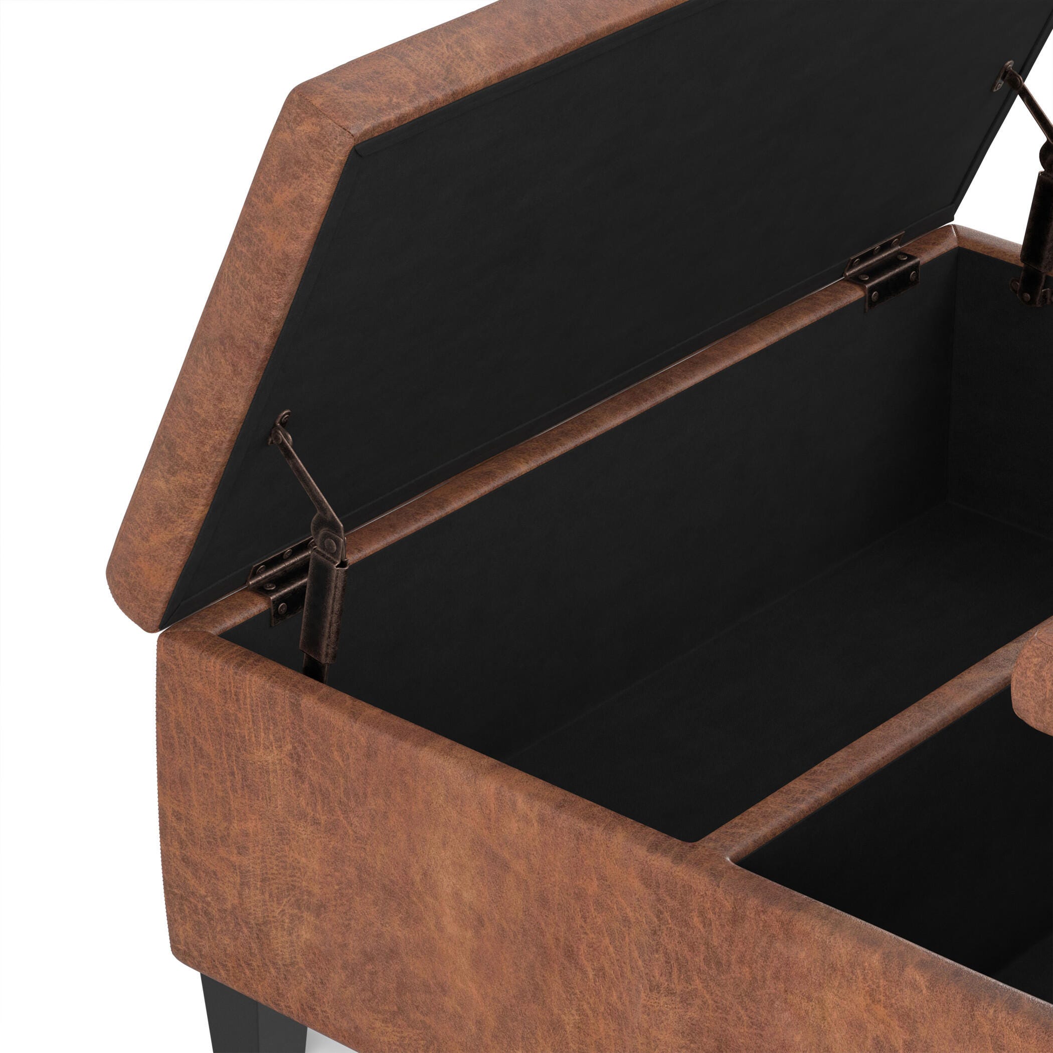 Simpli Home Ellis Square Storage Ottoman in Distressed Faux Leather, Distressed Saddle Brown, large