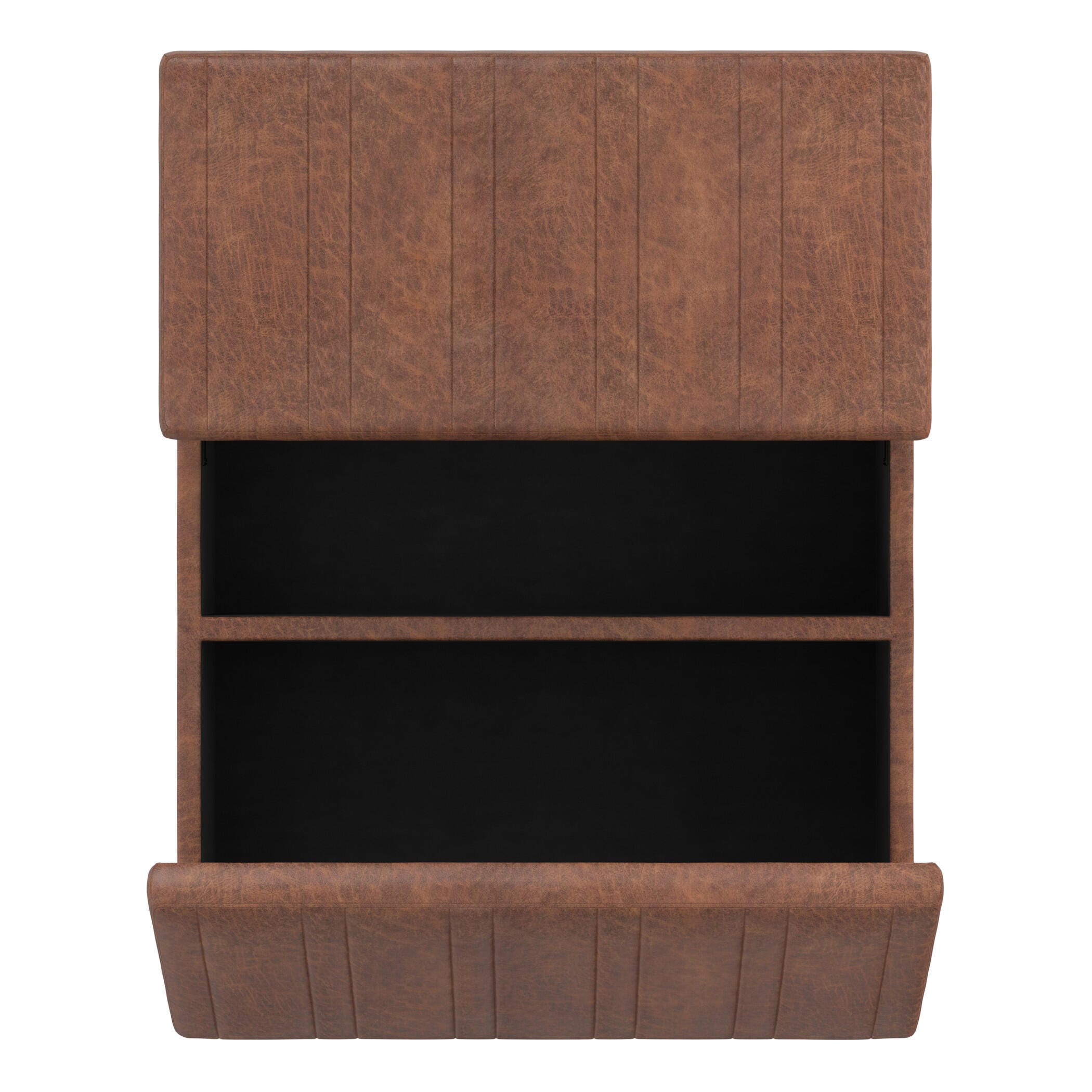 Simpli Home Ellis Square Storage Ottoman in Distressed Faux Leather, Distressed Saddle Brown, large