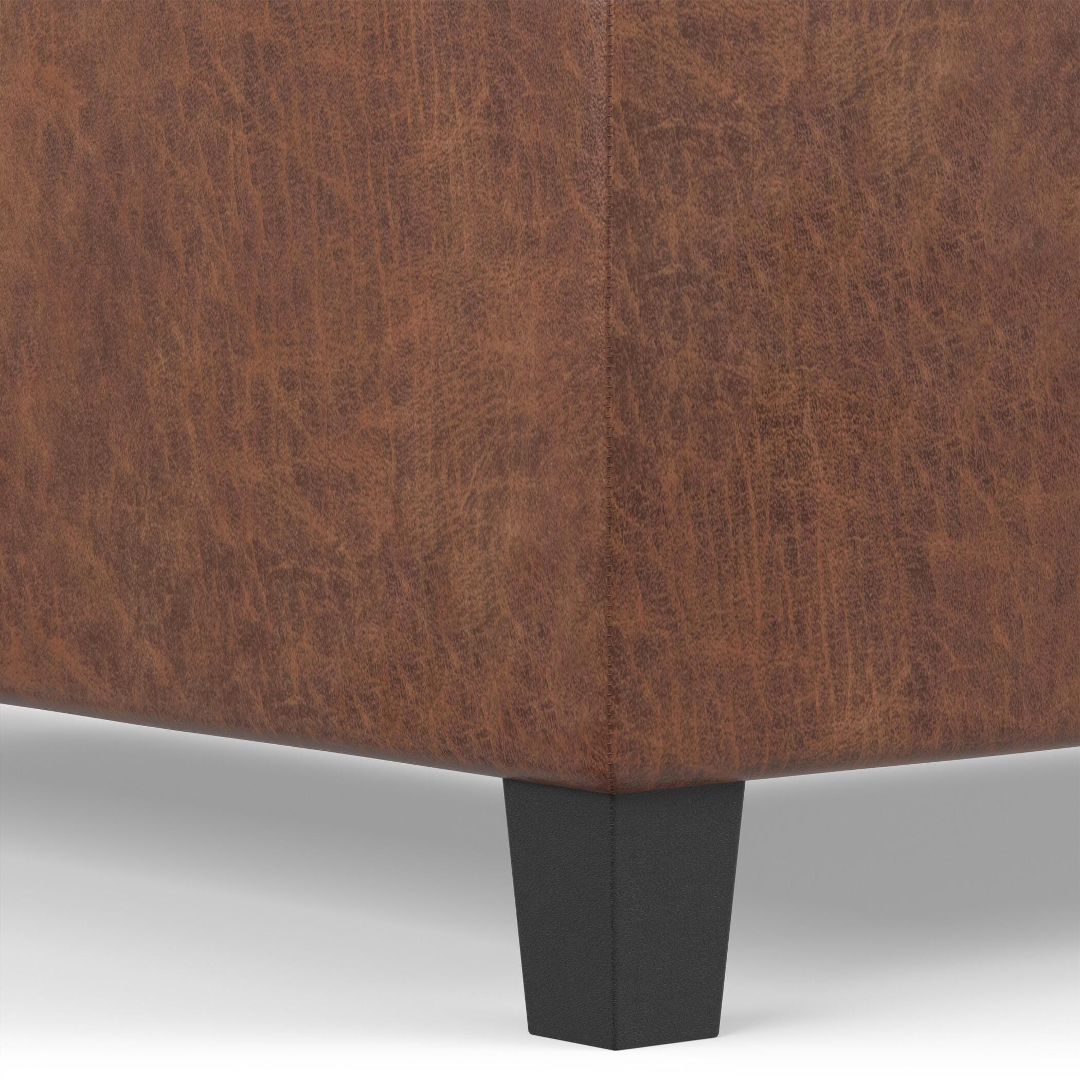 Simpli Home Ellis Square Storage Ottoman in Distressed Faux Leather, Distressed Saddle Brown, large