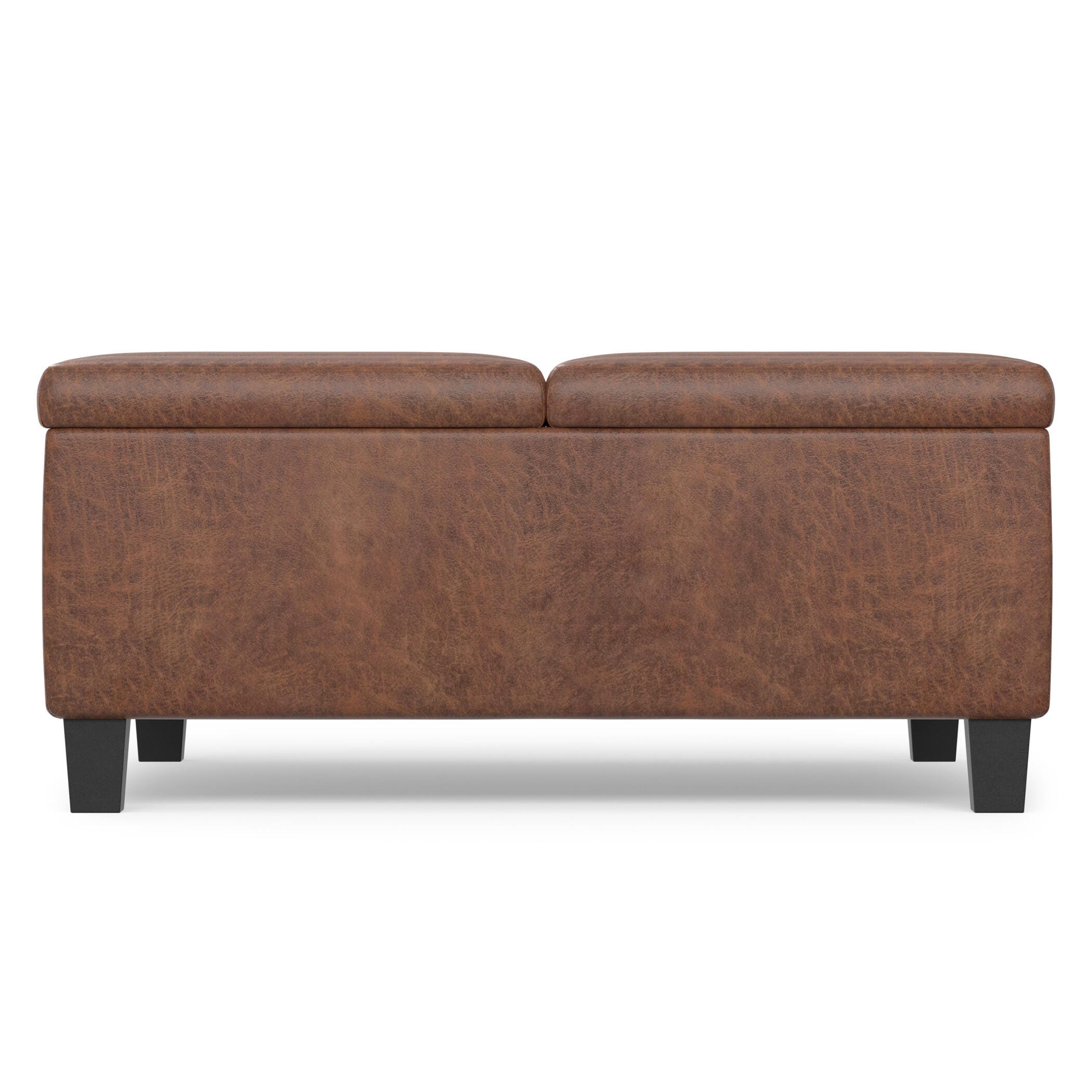 Simpli Home Ellis Square Storage Ottoman in Distressed Faux Leather, Distressed Saddle Brown, large
