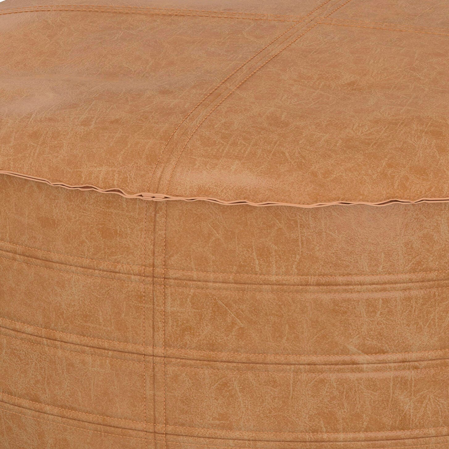 Simpli Home Brody Round Ottoman in Distressed Faux Leather, , large