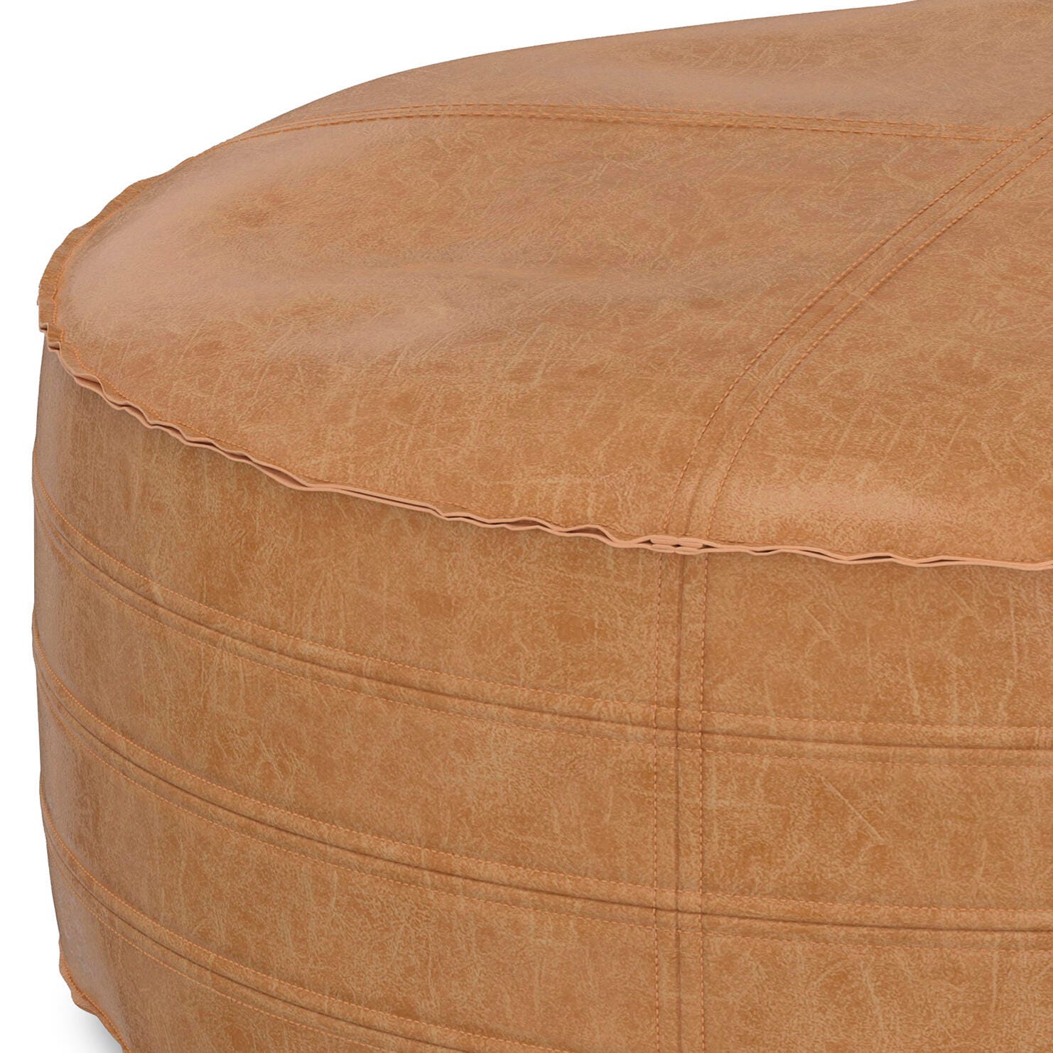 Simpli Home Brody Round Ottoman in Distressed Faux Leather, , large