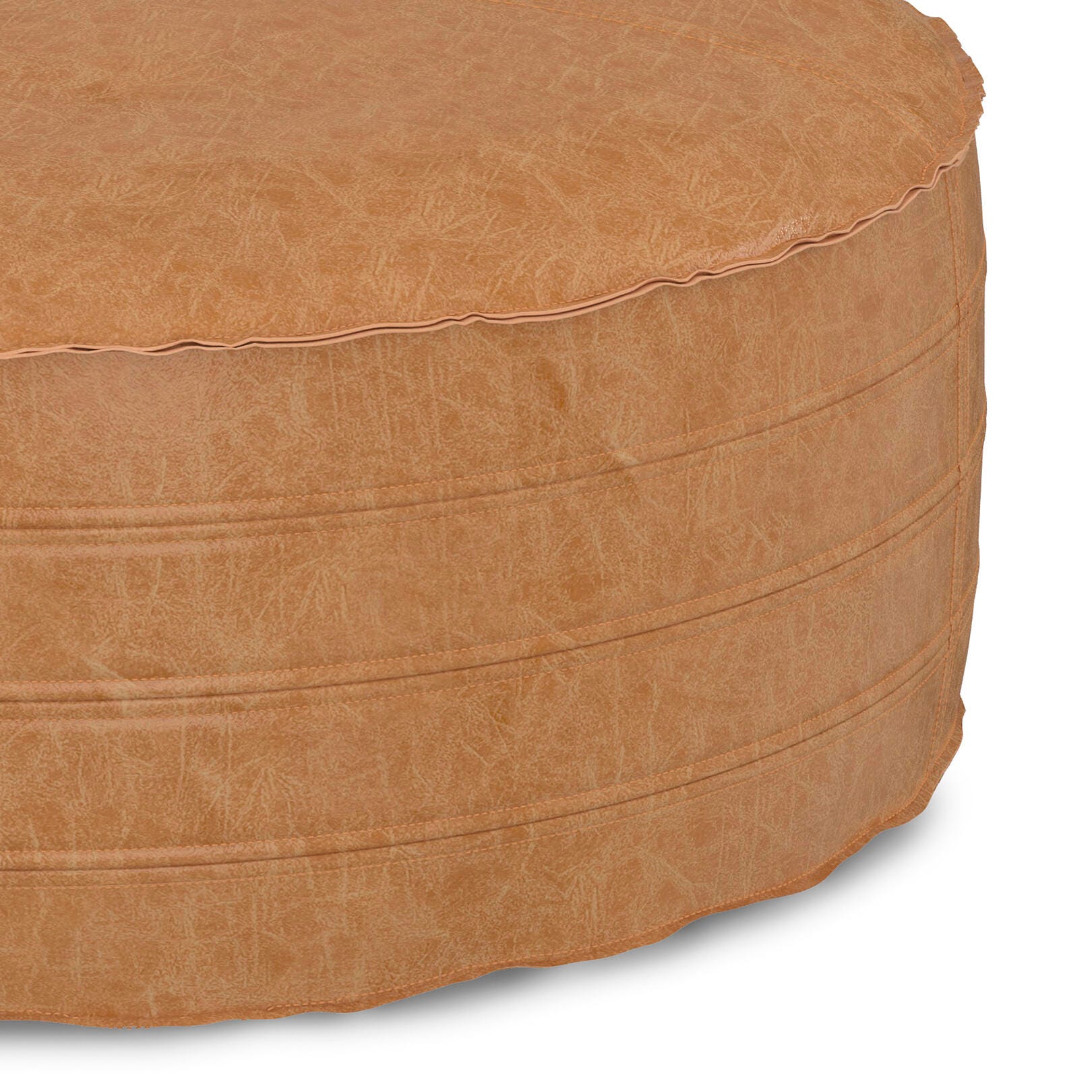 Simpli Home Brody Round Ottoman in Distressed Faux Leather, , large