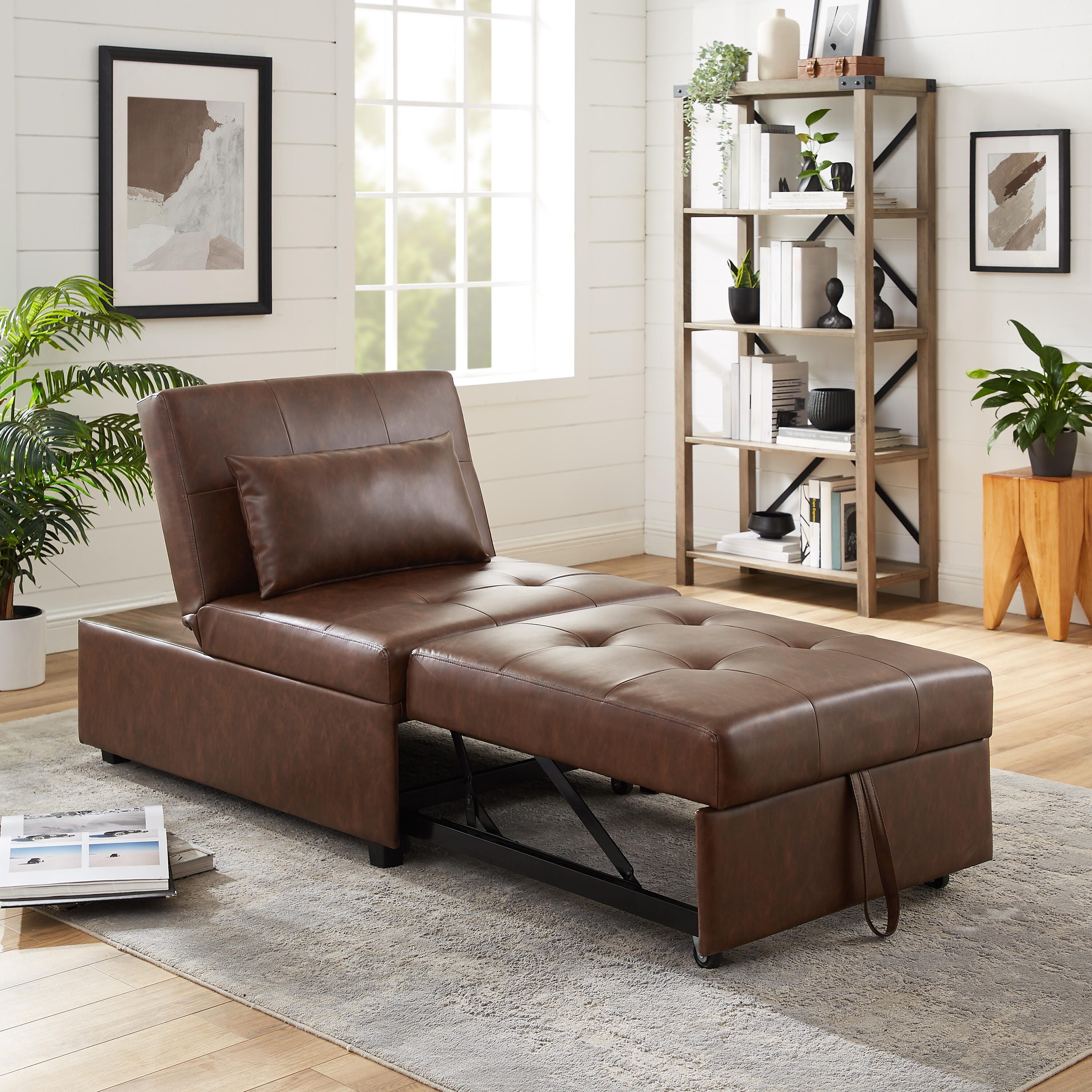 Linon Grayson Faux Leather Sofa Bed, Chestnut Brown, large