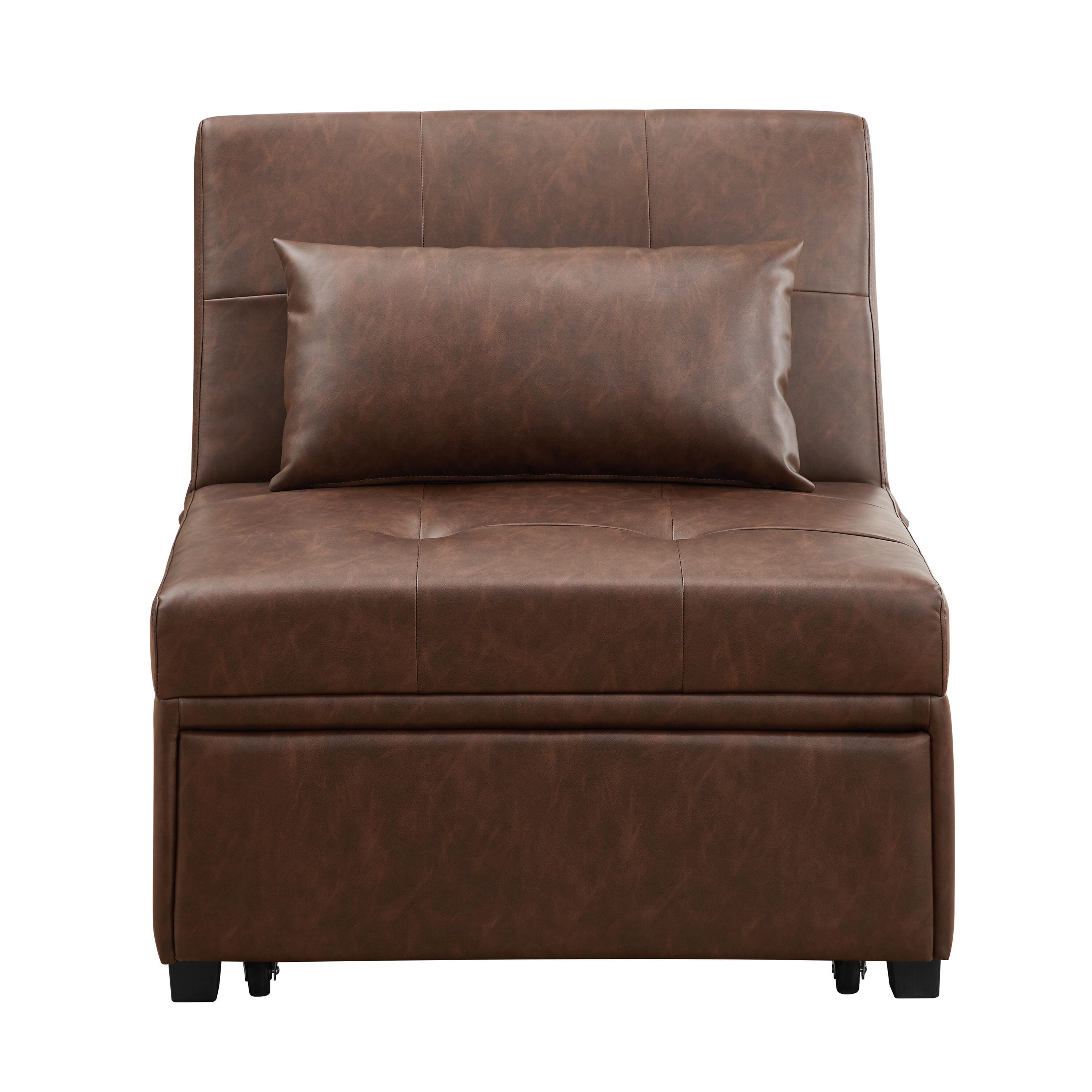 Linon Grayson Faux Leather Sofa Bed, Chestnut Brown, large
