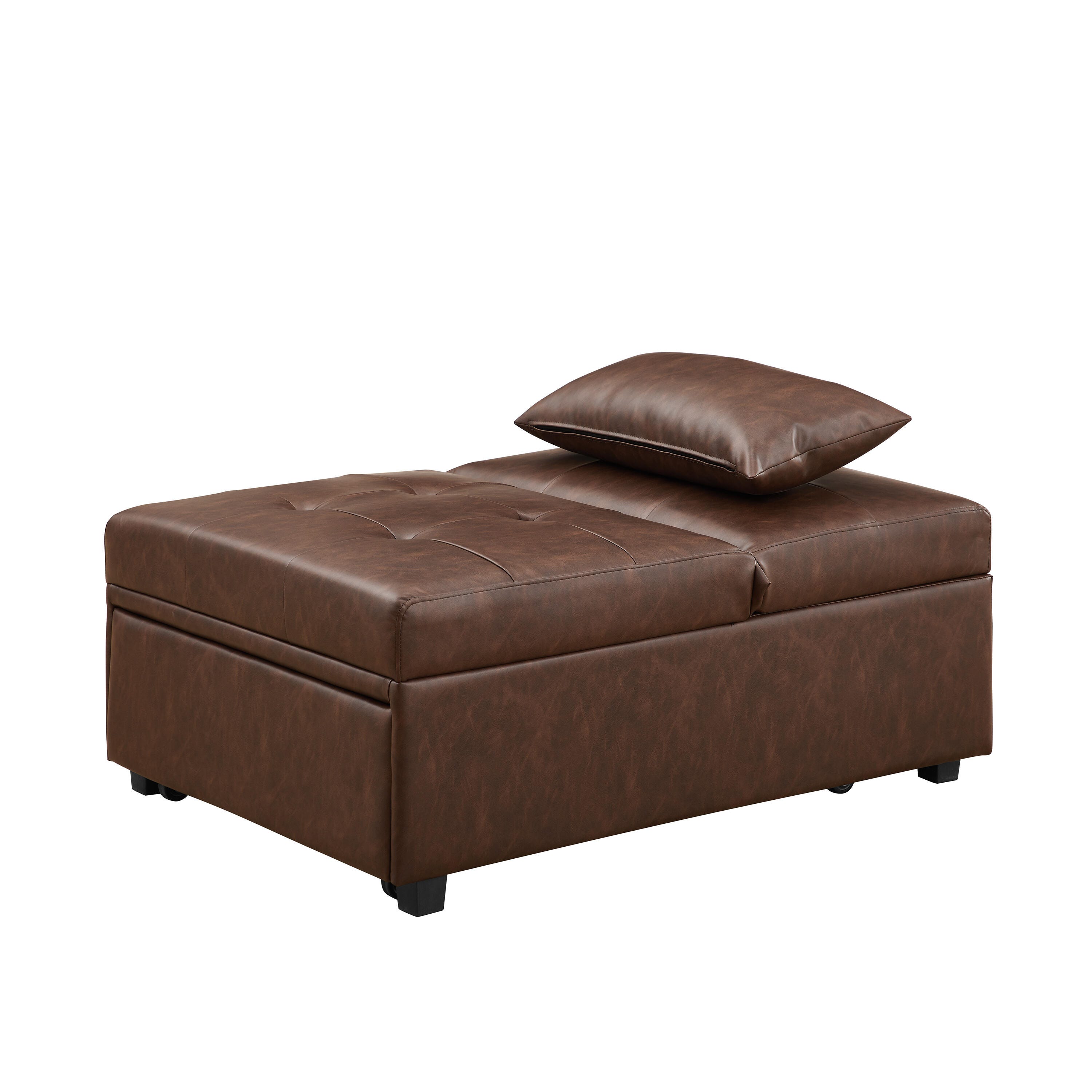 Linon Grayson Faux Leather Sofa Bed, Chestnut Brown, large