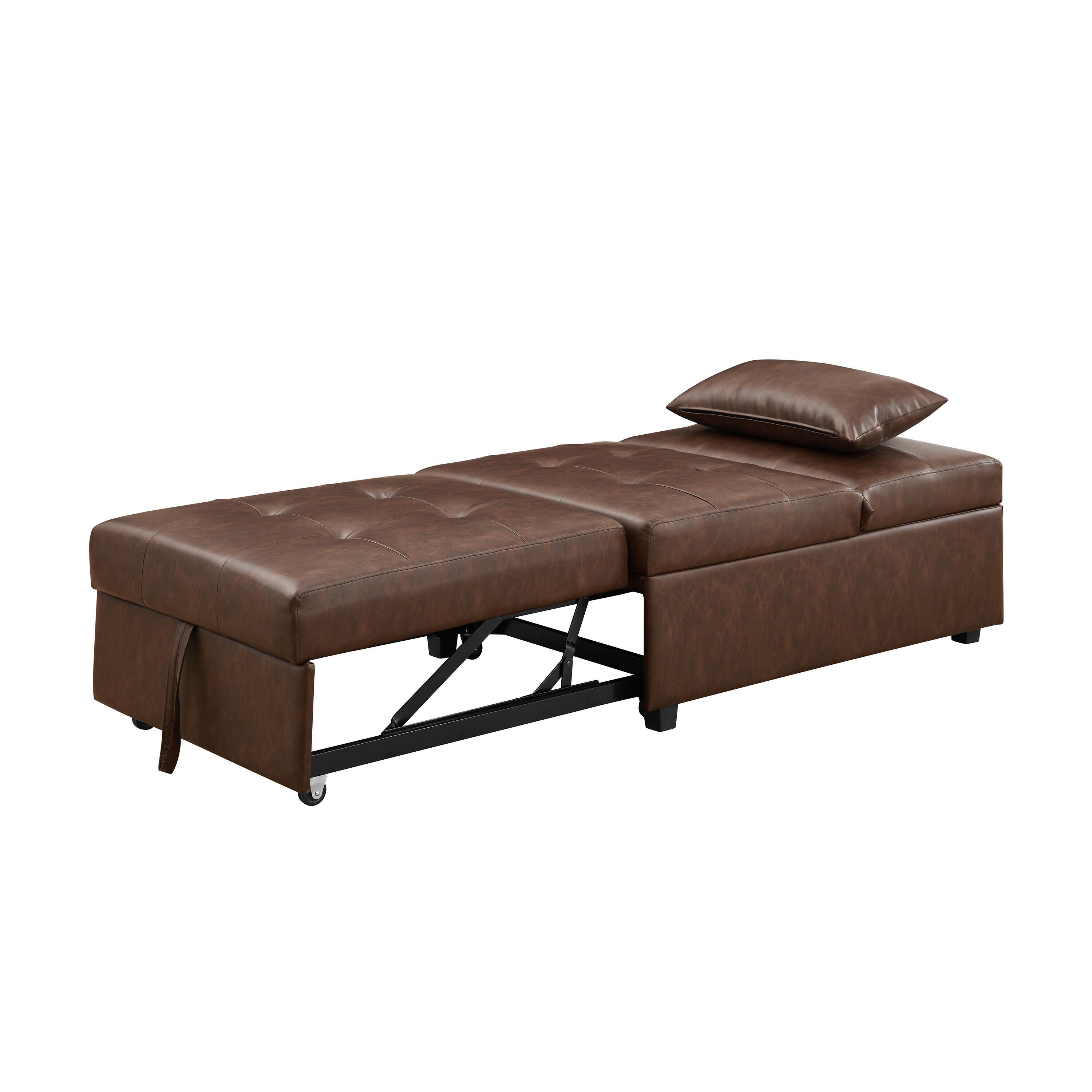 Linon Grayson Faux Leather Sofa Bed, Chestnut Brown, large