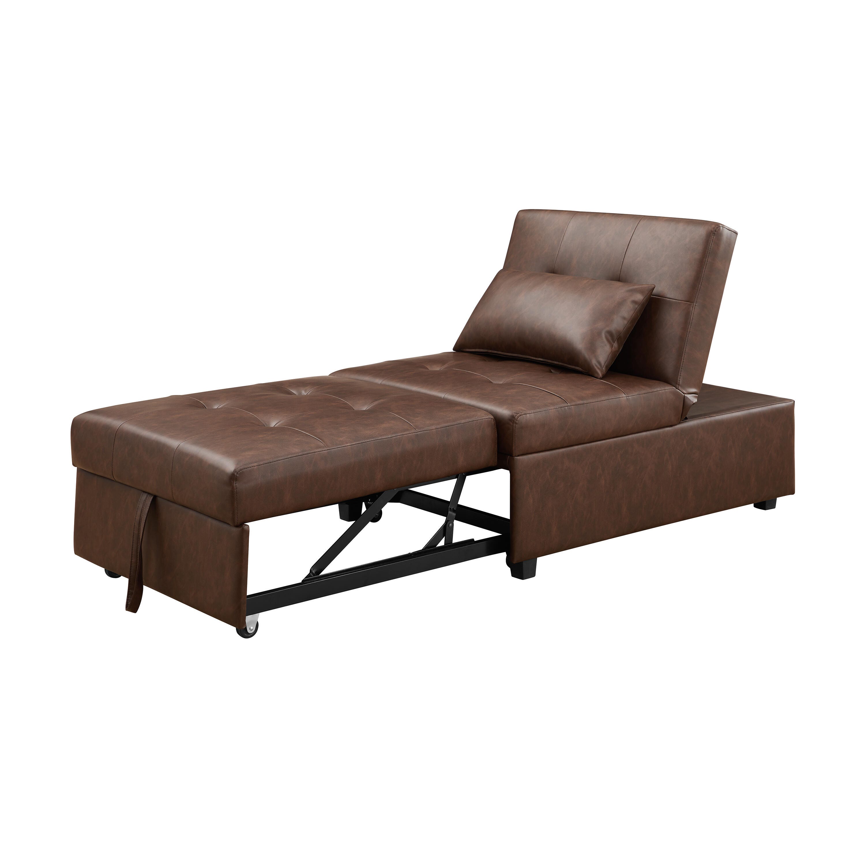 Linon Grayson Faux Leather Sofa Bed, Chestnut Brown, large