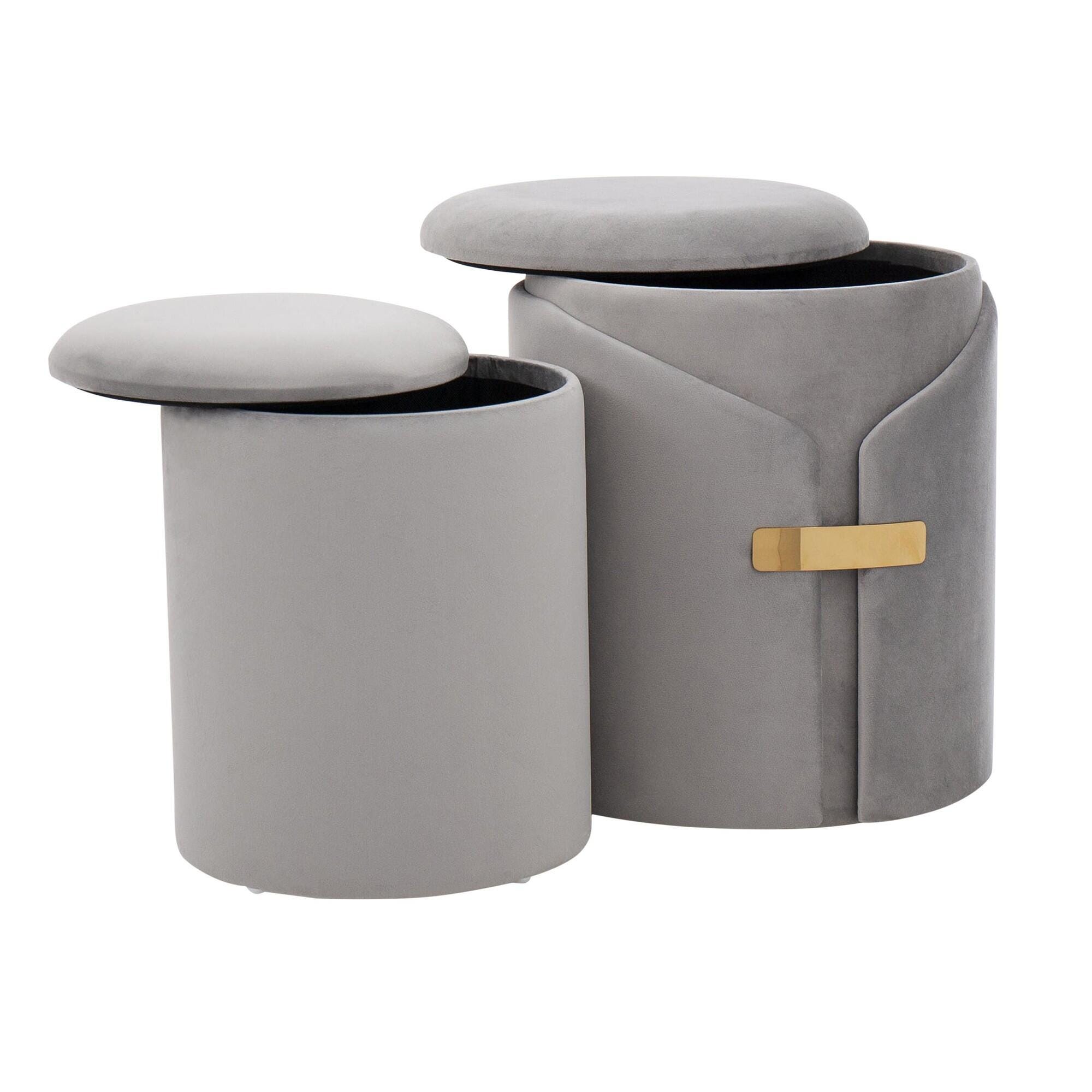 LumiSource Dahlia Ottoman Set, Silver, large