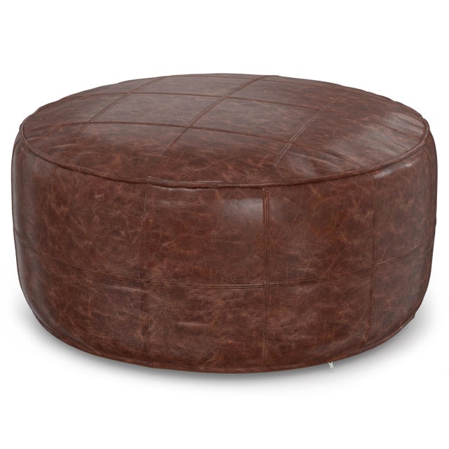 Simpli Home Connor Coffee Table Pouf, Distressed Brown