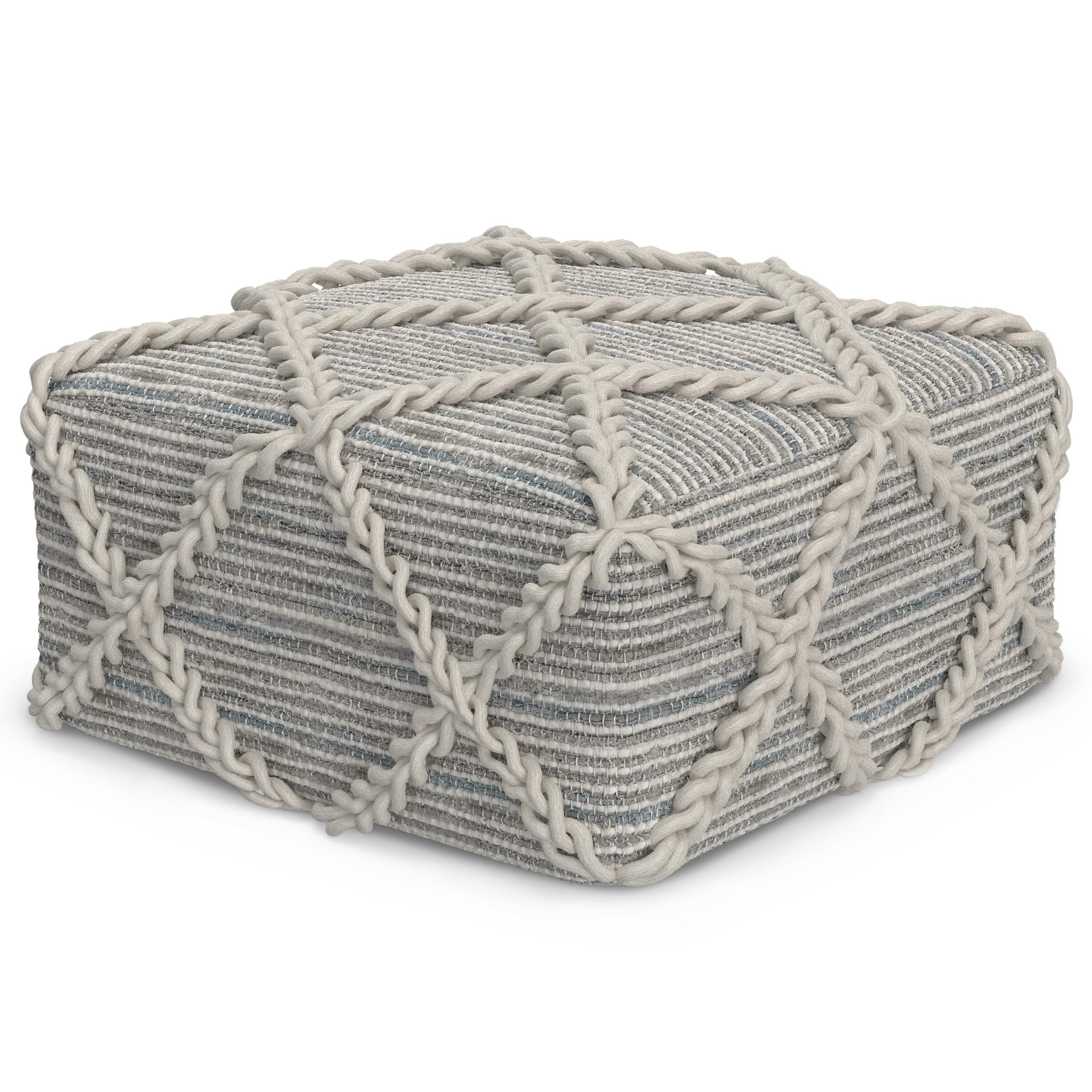 Simpli Home Cowan Square Ottoman, Gray/Natural, large