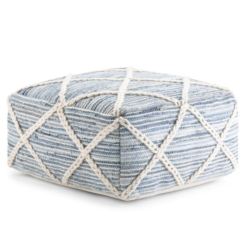 Simpli Home Cowan Square Ottoman, Blue/Natural, large