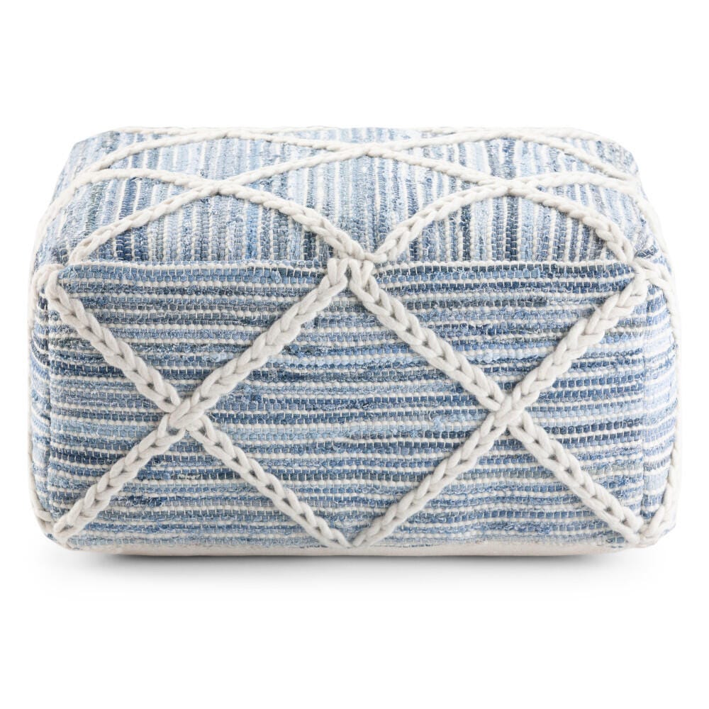 Simpli Home Cowan Square Ottoman, Blue/Natural, large