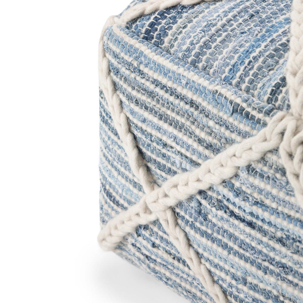 Simpli Home Cowan Square Ottoman, Blue/Natural, large