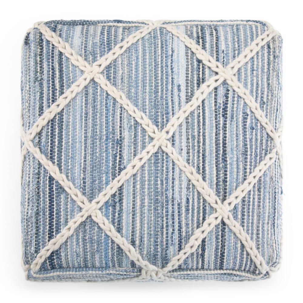 Simpli Home Cowan Square Ottoman, Blue/Natural, large