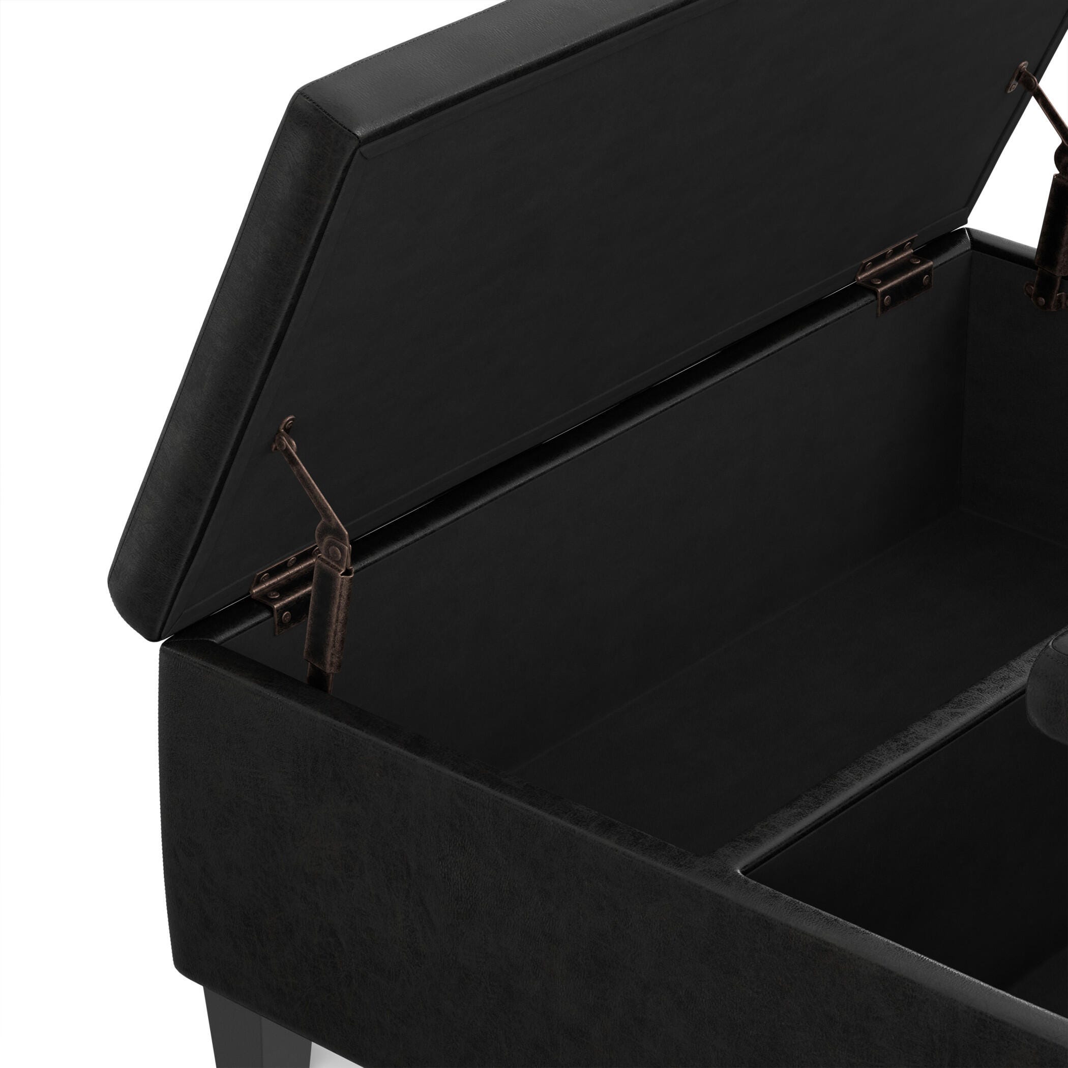 Simpli Home Ellis Faux Leather 36" Square Storage Ottoman, Distressed Black, large
