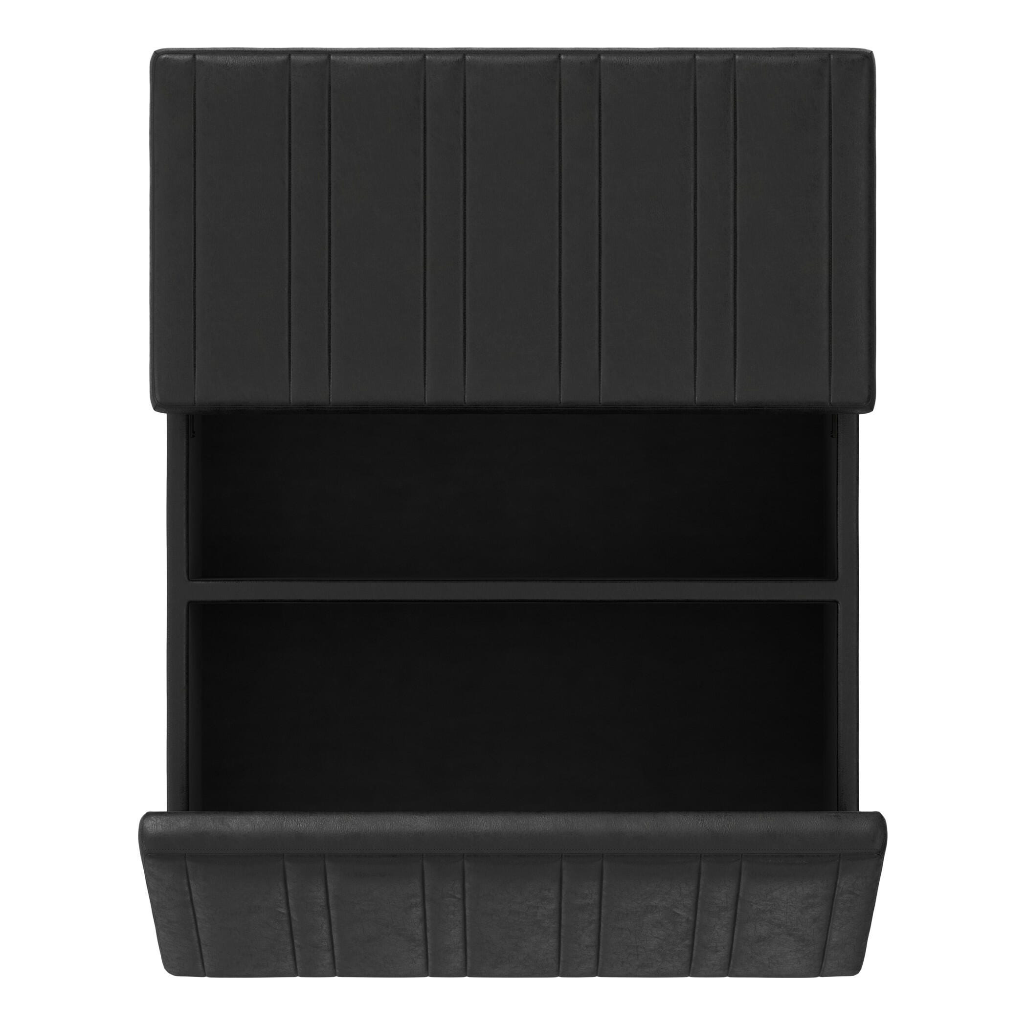 Simpli Home Ellis Faux Leather 36" Square Storage Ottoman, Distressed Black, large