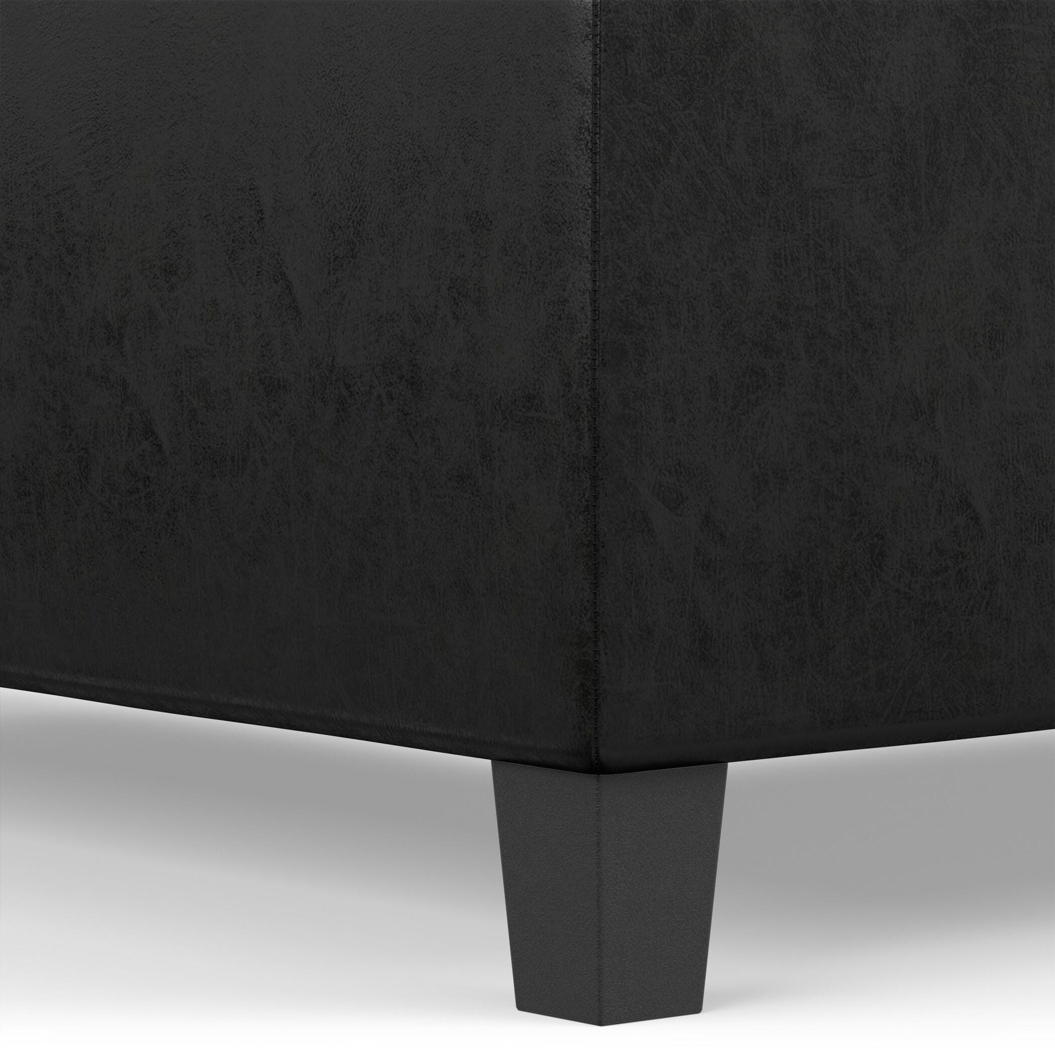 Simpli Home Ellis Faux Leather 36" Square Storage Ottoman, Distressed Black, large
