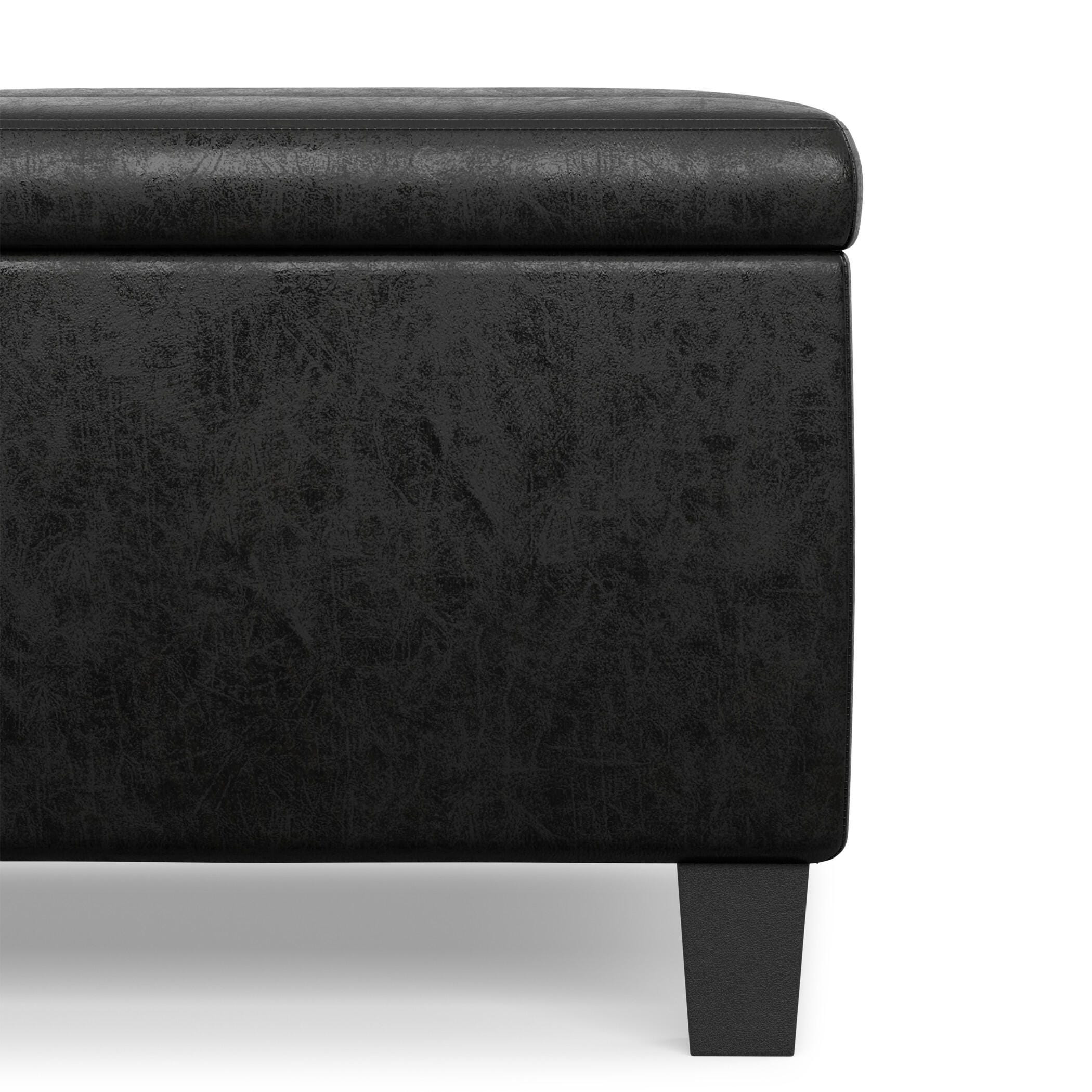 Simpli Home Ellis Faux Leather 36" Square Storage Ottoman, Distressed Black, large