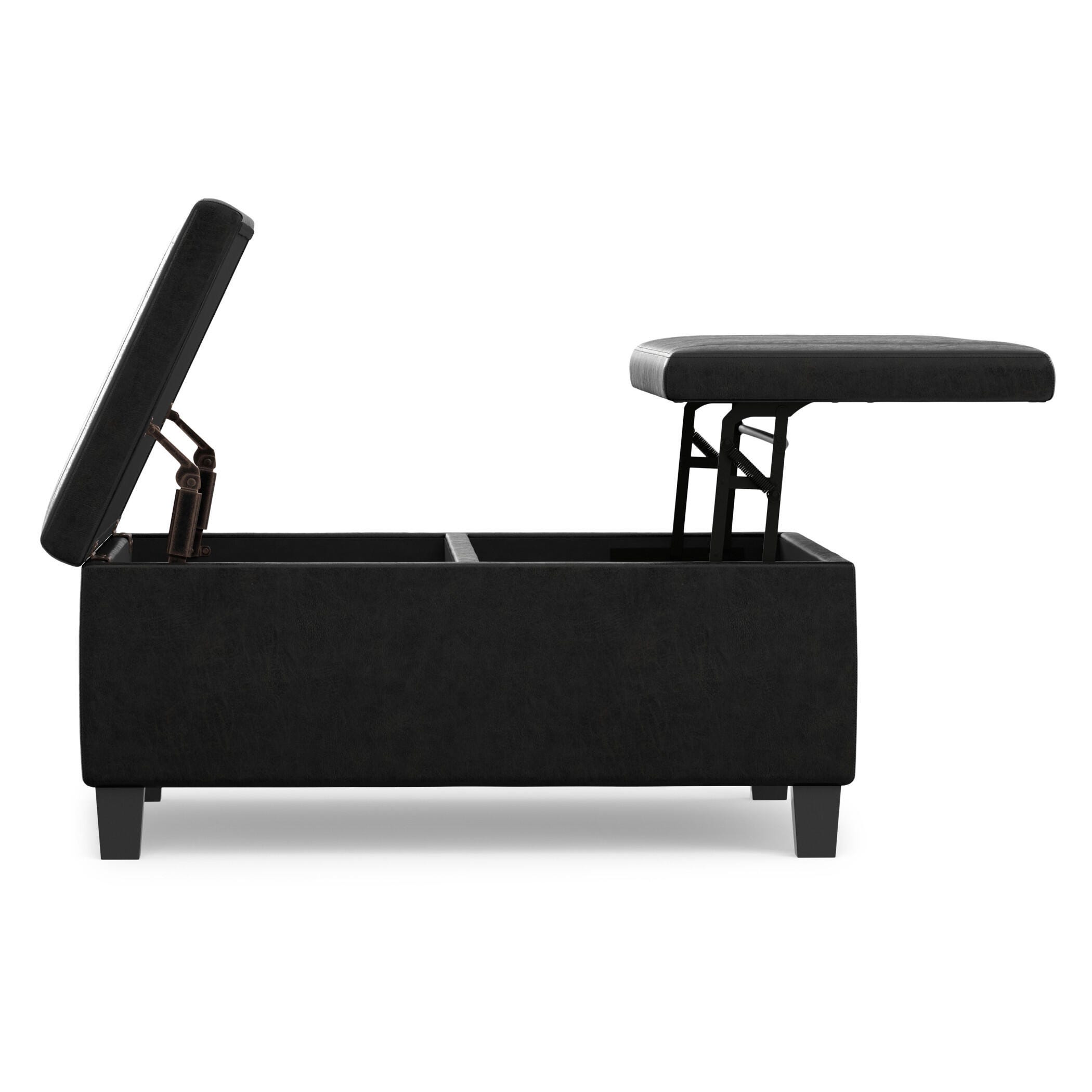Simpli Home Ellis Faux Leather 36" Square Storage Ottoman, Distressed Black, large