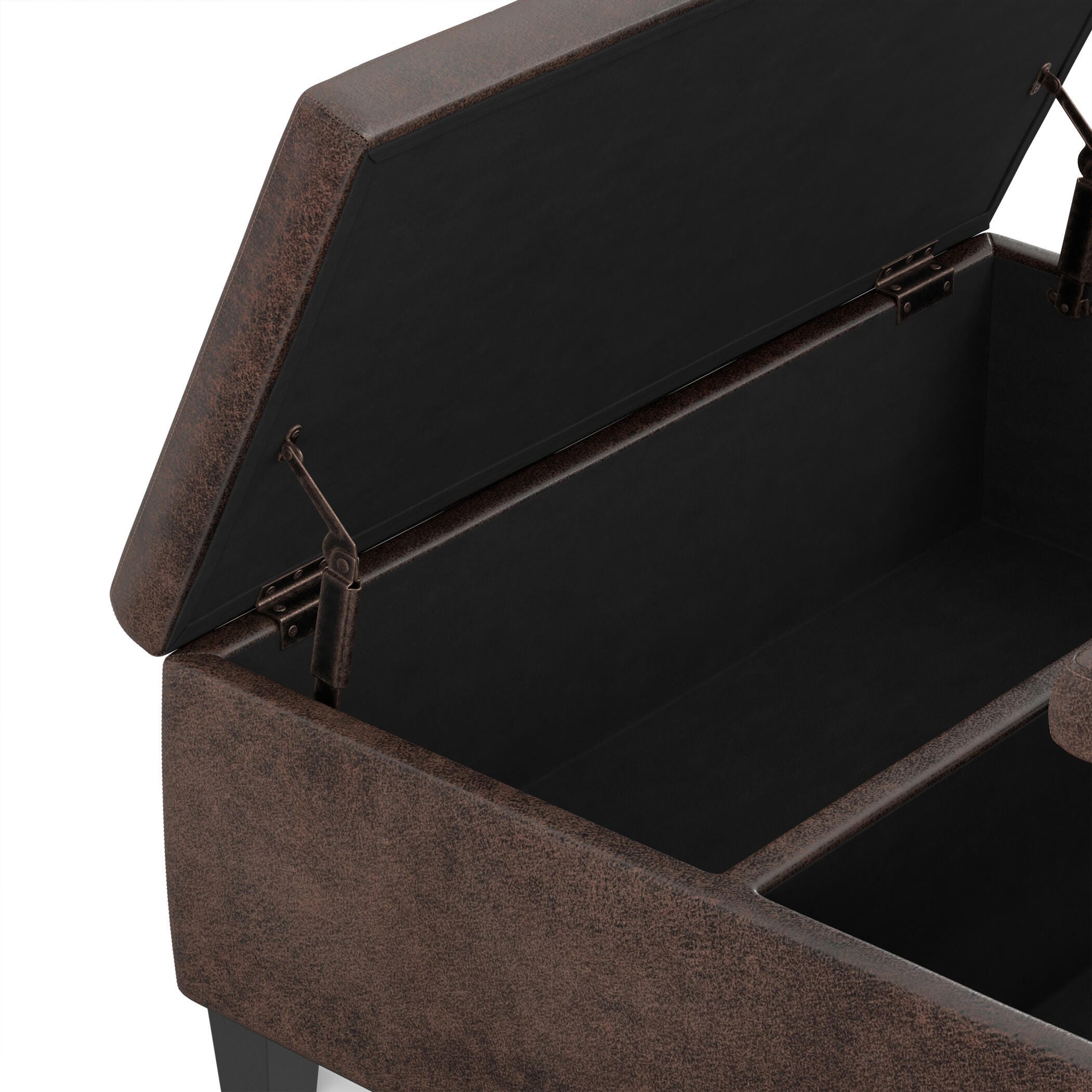 Simpli Home Ellis Faux Leather 36" Square Storage Ottoman, Distressed Brown, large