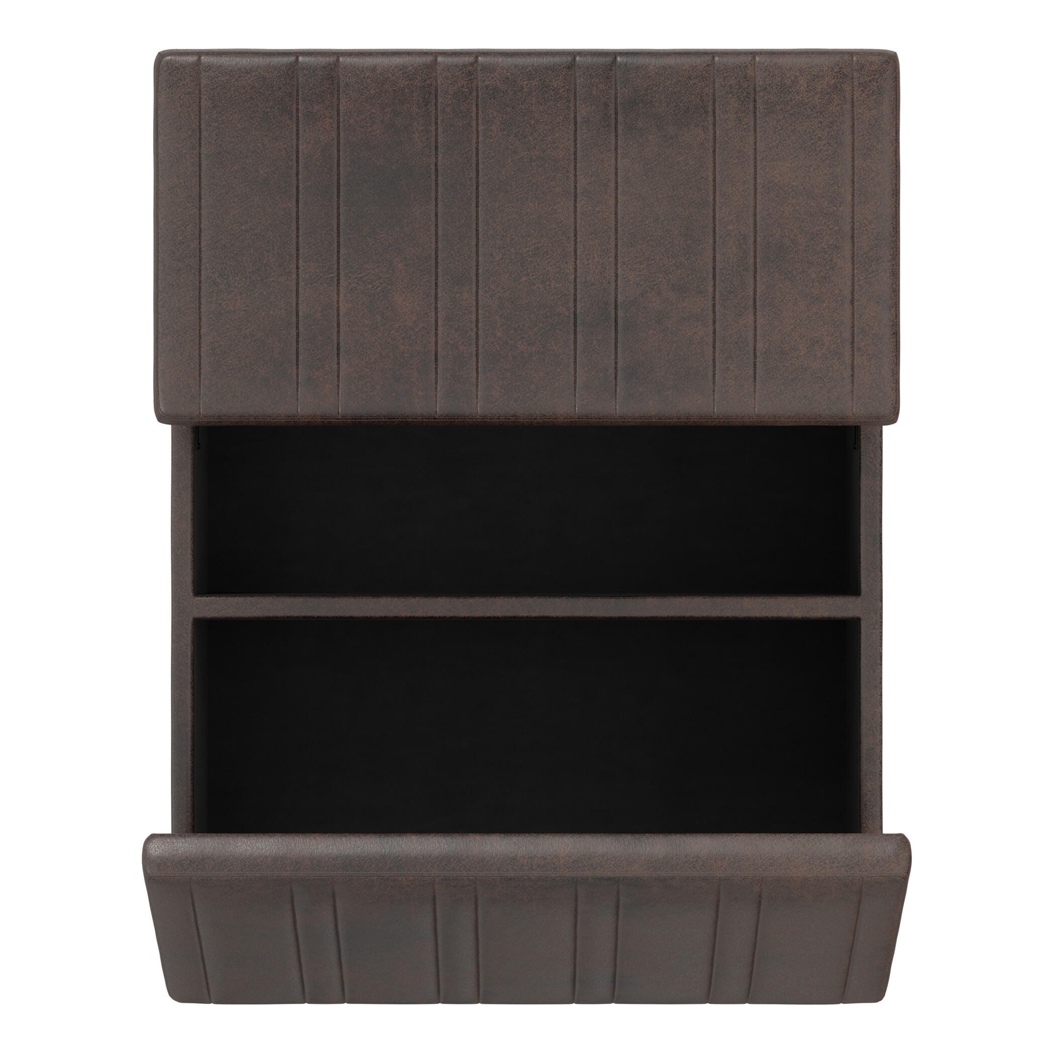 Simpli Home Ellis Faux Leather 36" Square Storage Ottoman, Distressed Brown, large