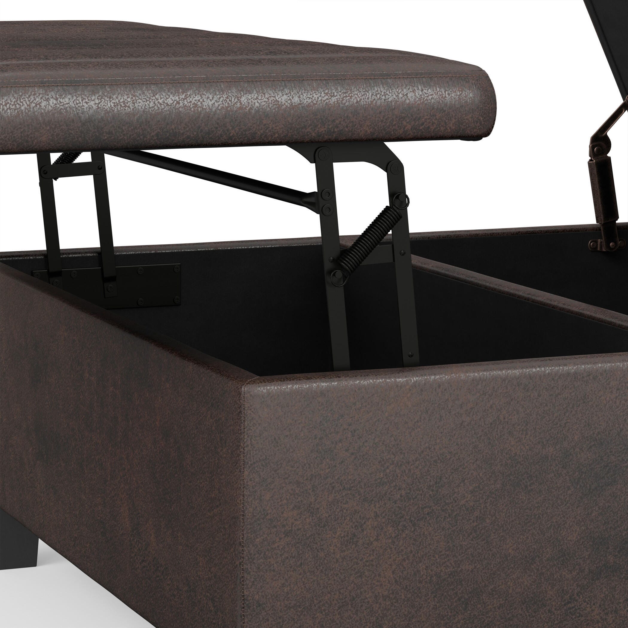 Simpli Home Ellis Faux Leather 36" Square Storage Ottoman, Distressed Brown, large