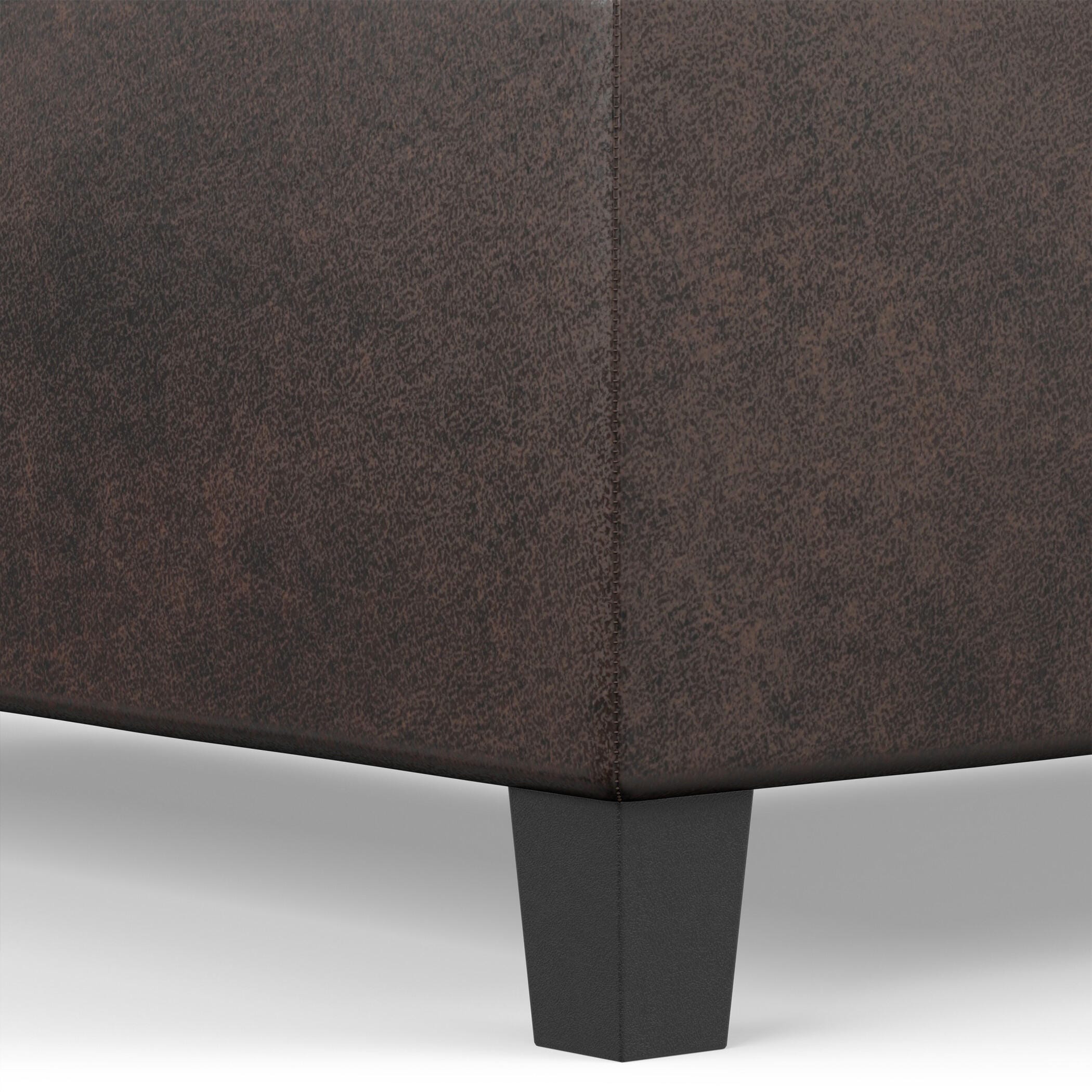 Simpli Home Ellis Faux Leather 36" Square Storage Ottoman, Distressed Brown, large