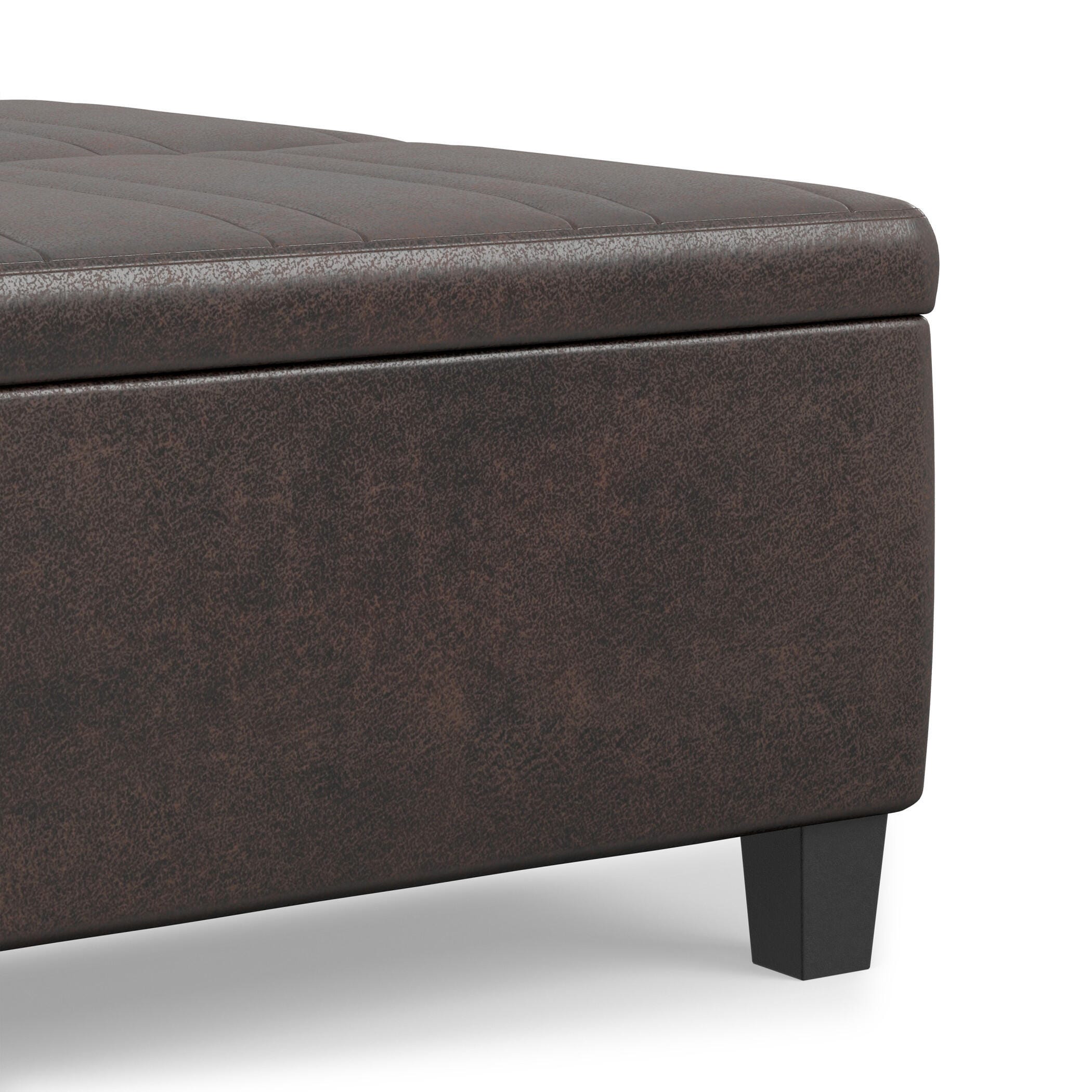 Simpli Home Ellis Faux Leather 36" Square Storage Ottoman, Distressed Brown, large