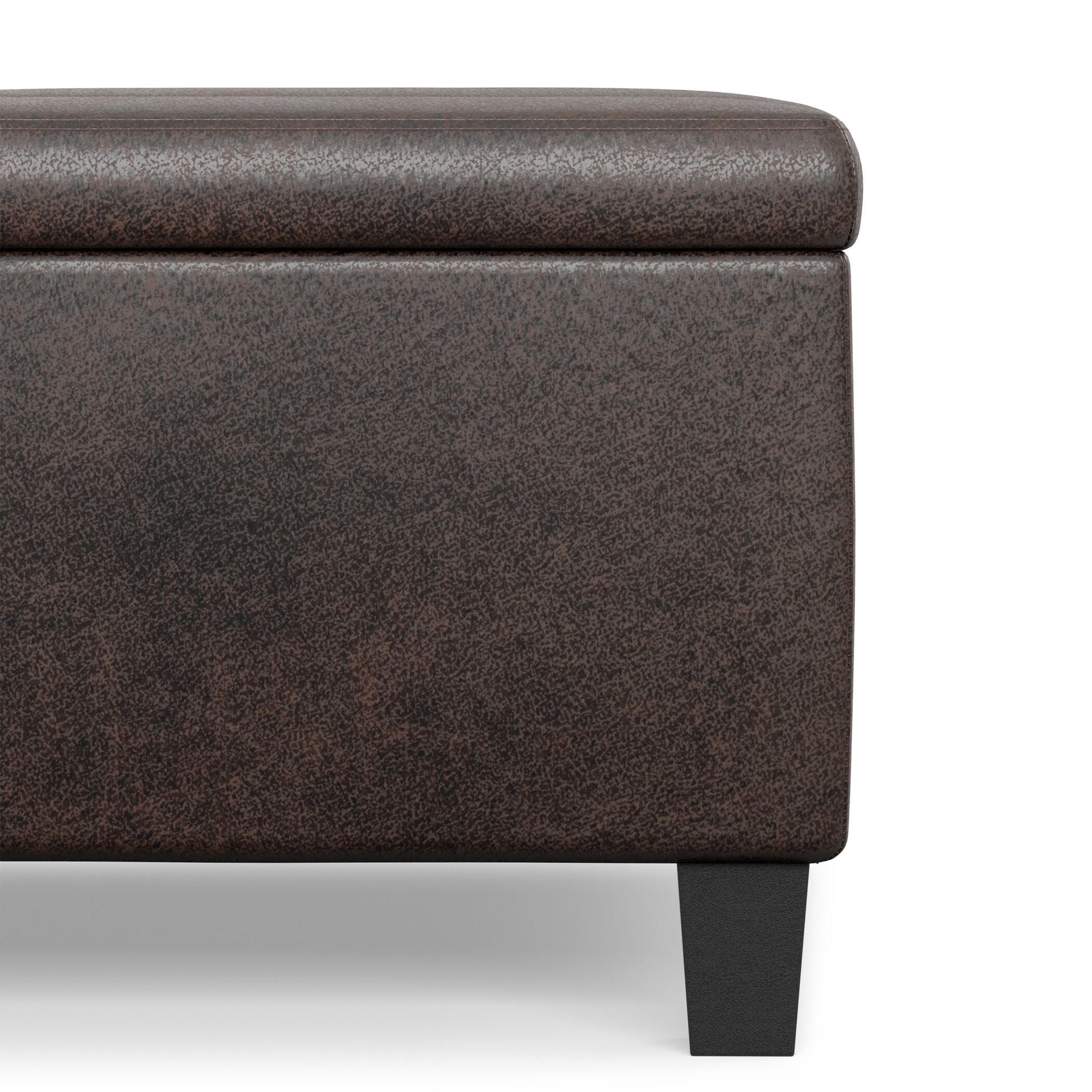 Simpli Home Ellis Faux Leather 36" Square Storage Ottoman, Distressed Brown, large