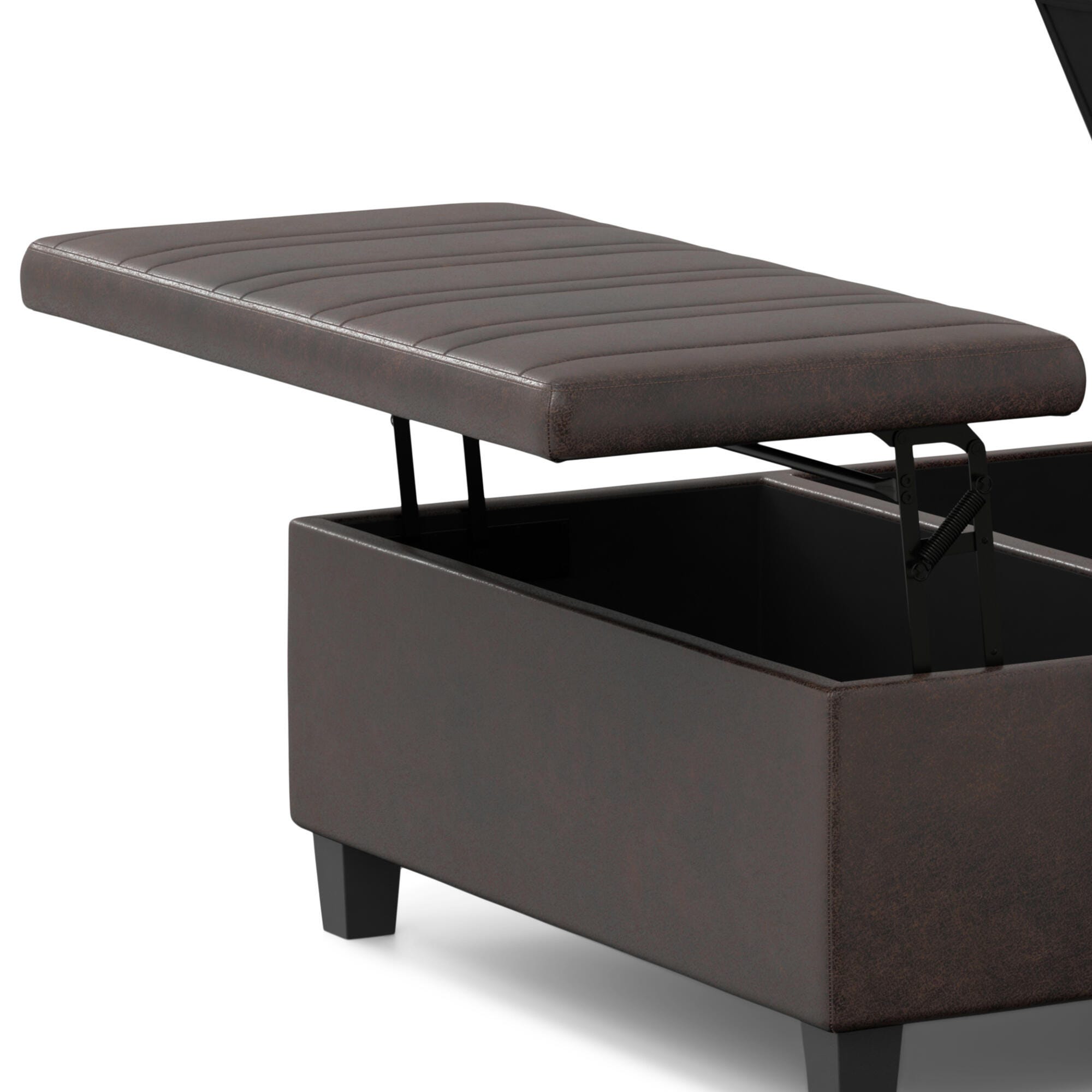 Simpli Home Ellis Faux Leather 36" Square Storage Ottoman, Distressed Brown, large