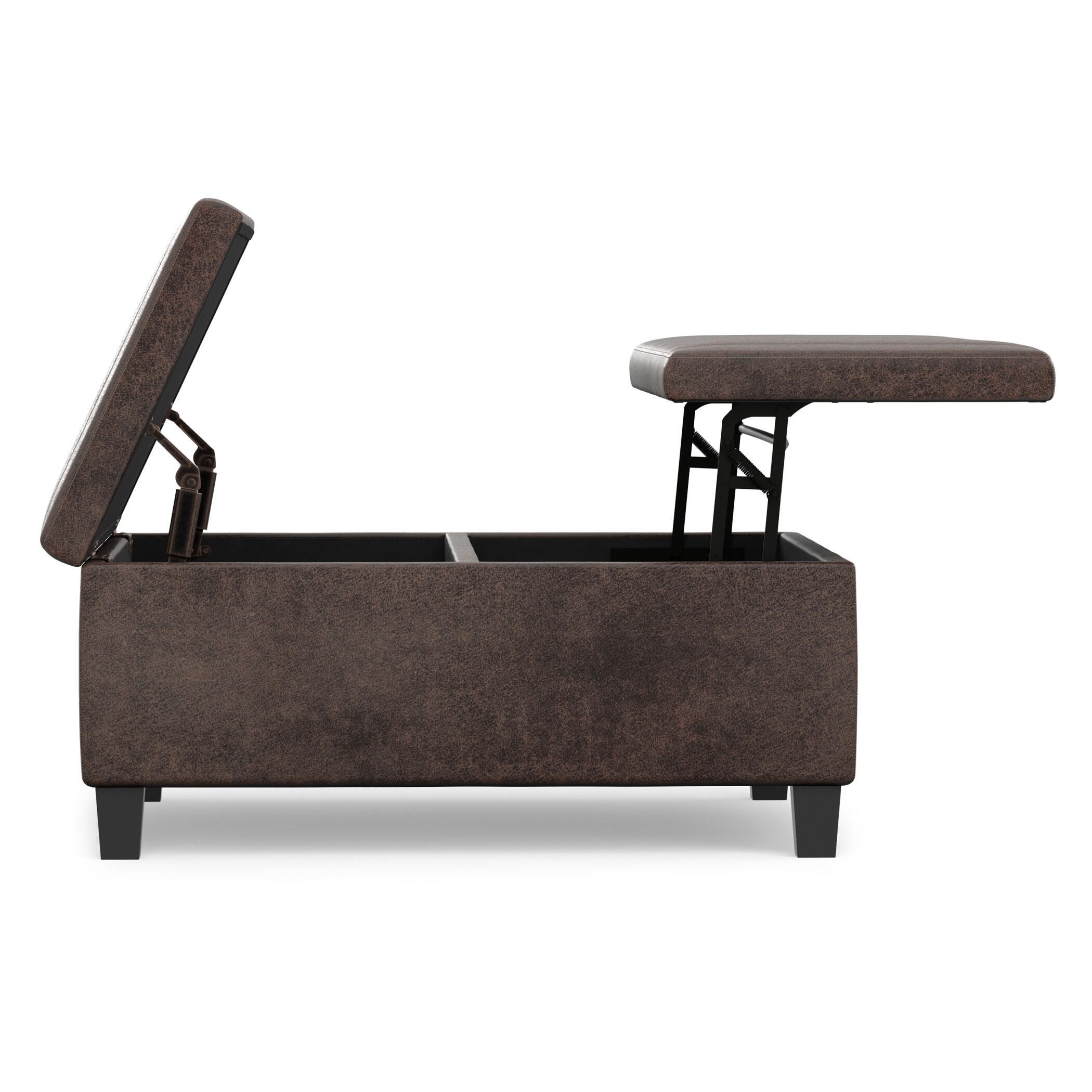 Simpli Home Ellis Faux Leather 36" Square Storage Ottoman, Distressed Brown, large