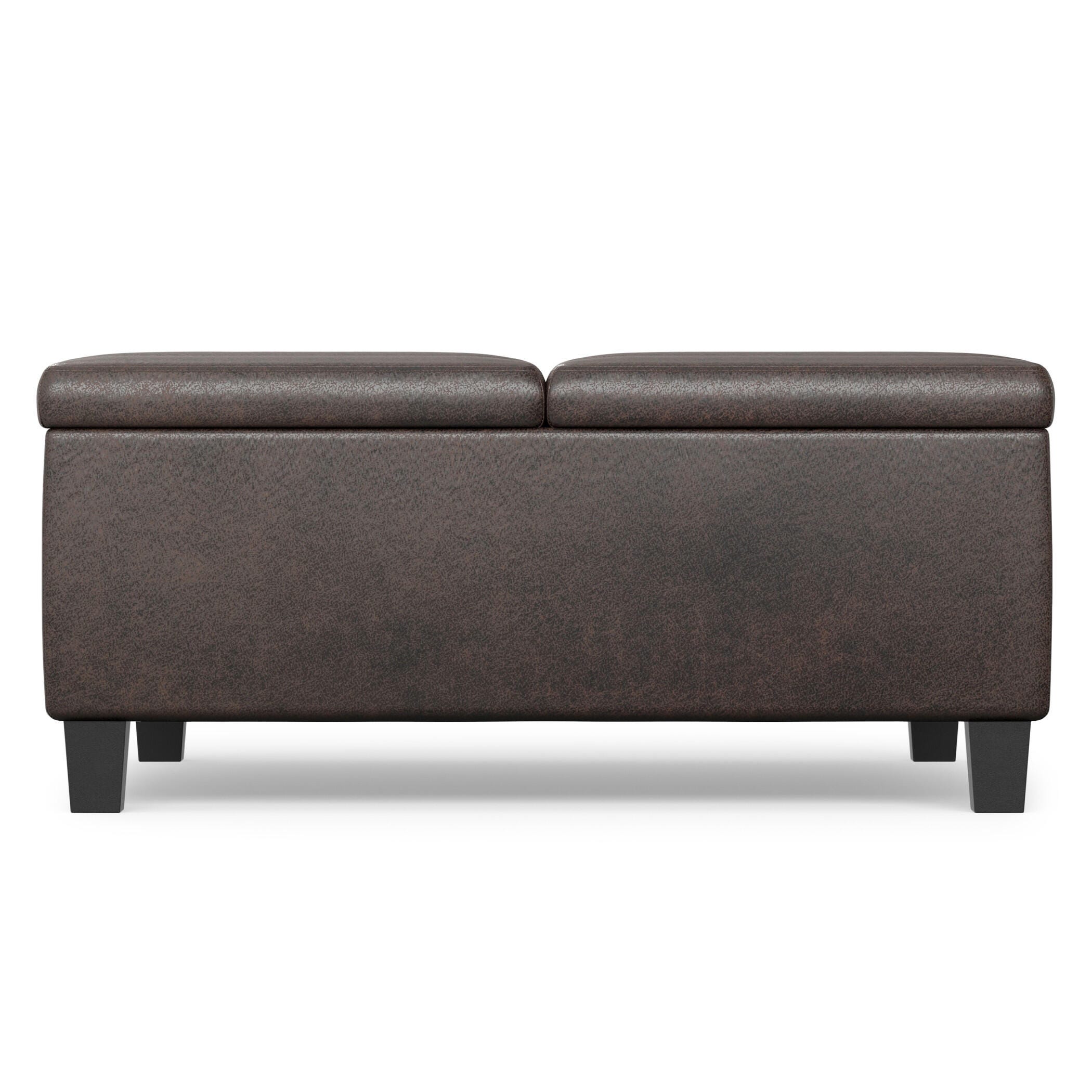 Simpli Home Ellis Faux Leather 36" Square Storage Ottoman, Distressed Brown, large