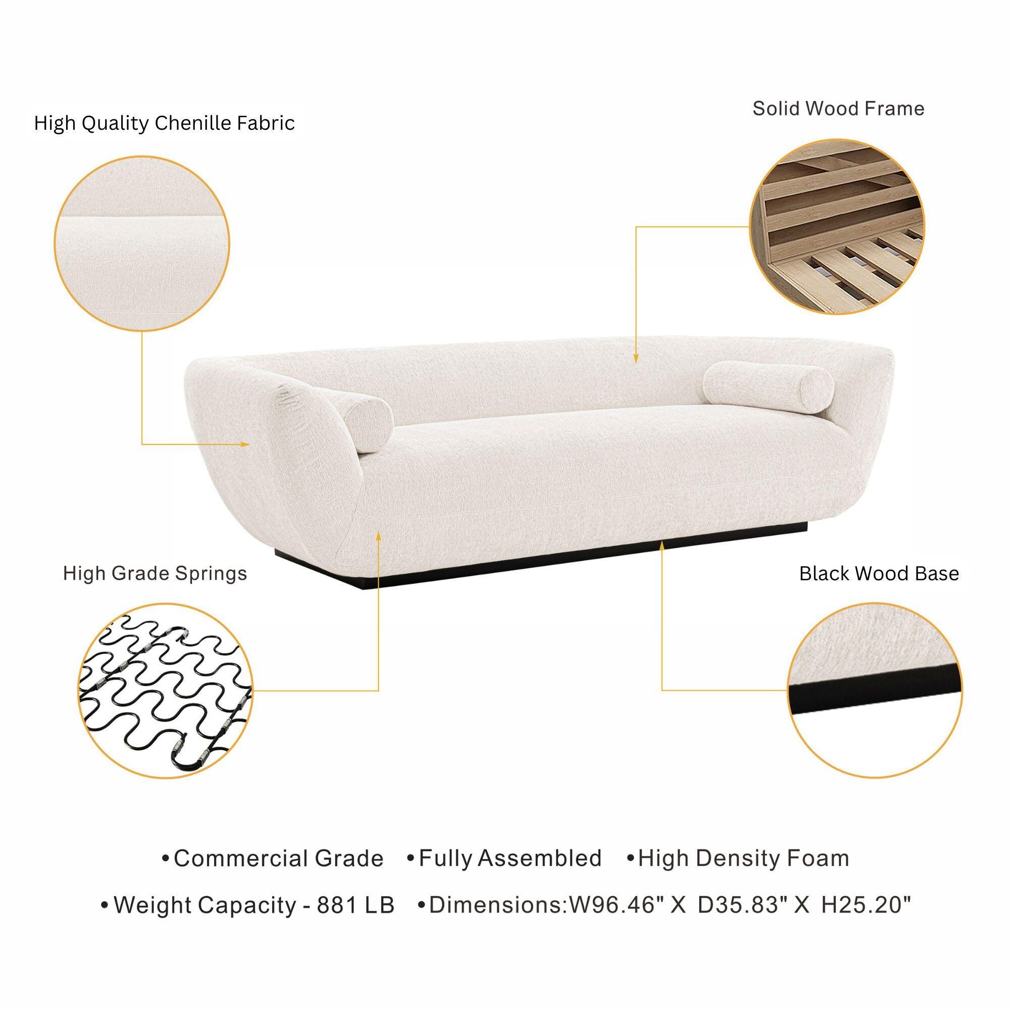 Manhattan Comfort Ulka Sofa, Cream, large