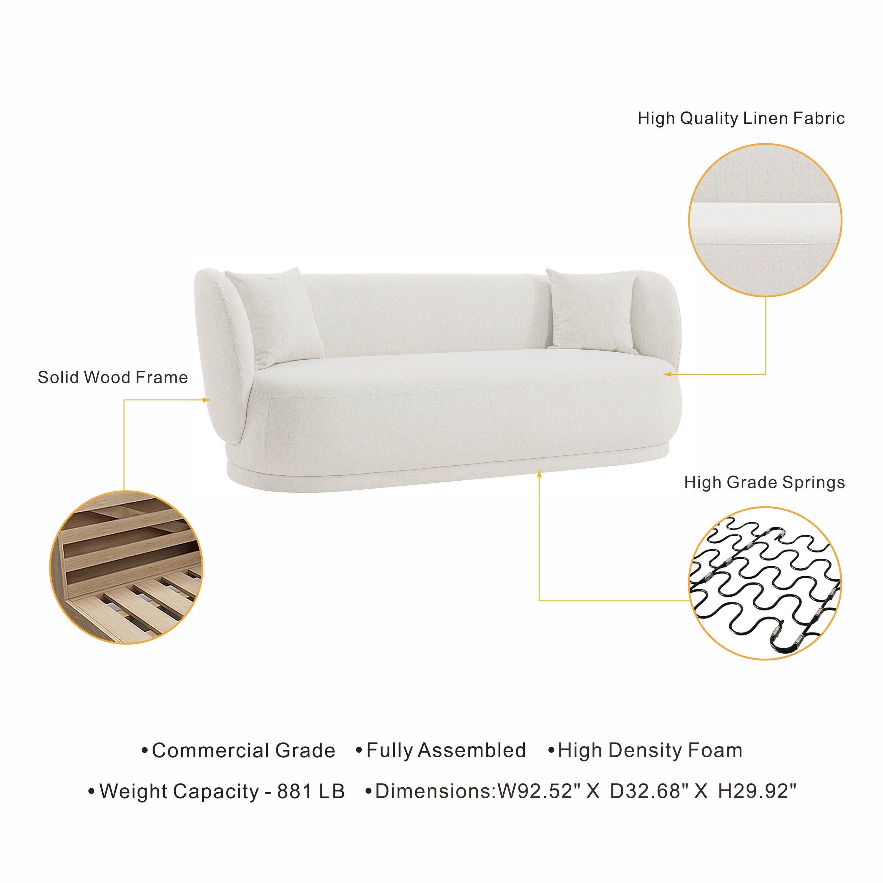 Manhattan Comfort Siri Sofa, Cream, large