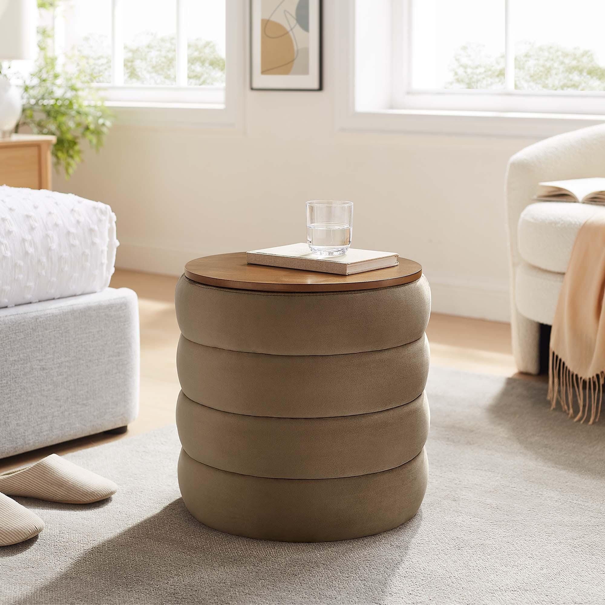Modway Mezzo Velvet Ottoman with Storage, Taupe, large