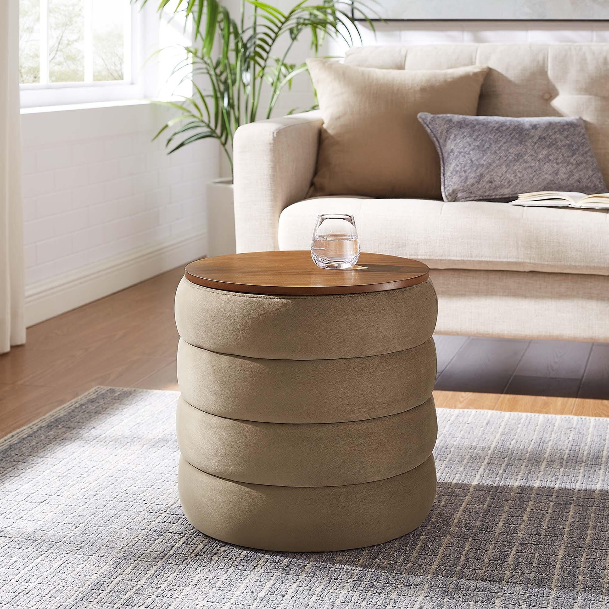Modway Mezzo Velvet Ottoman with Storage, Taupe, large