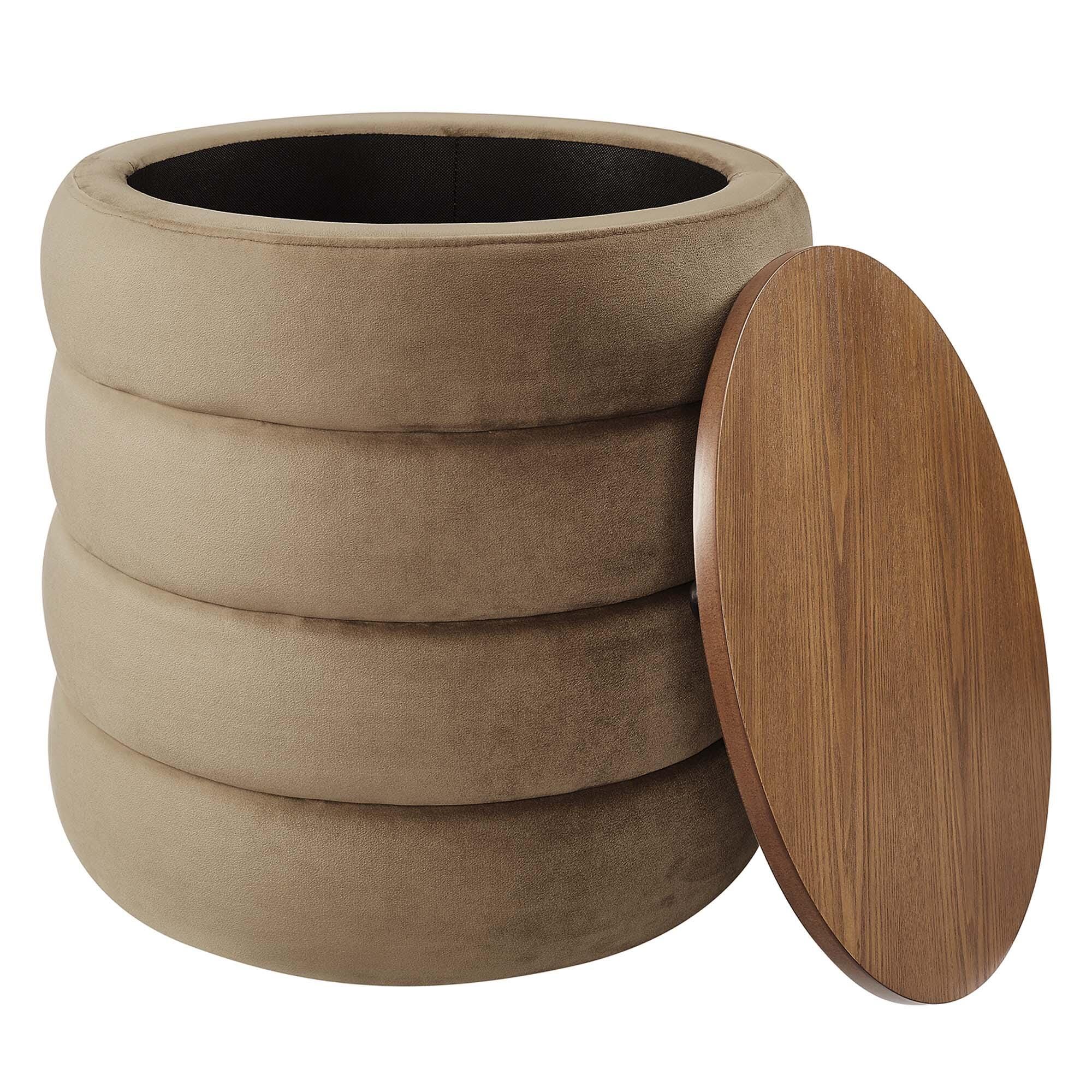 Modway Mezzo Velvet Ottoman with Storage, Taupe, large