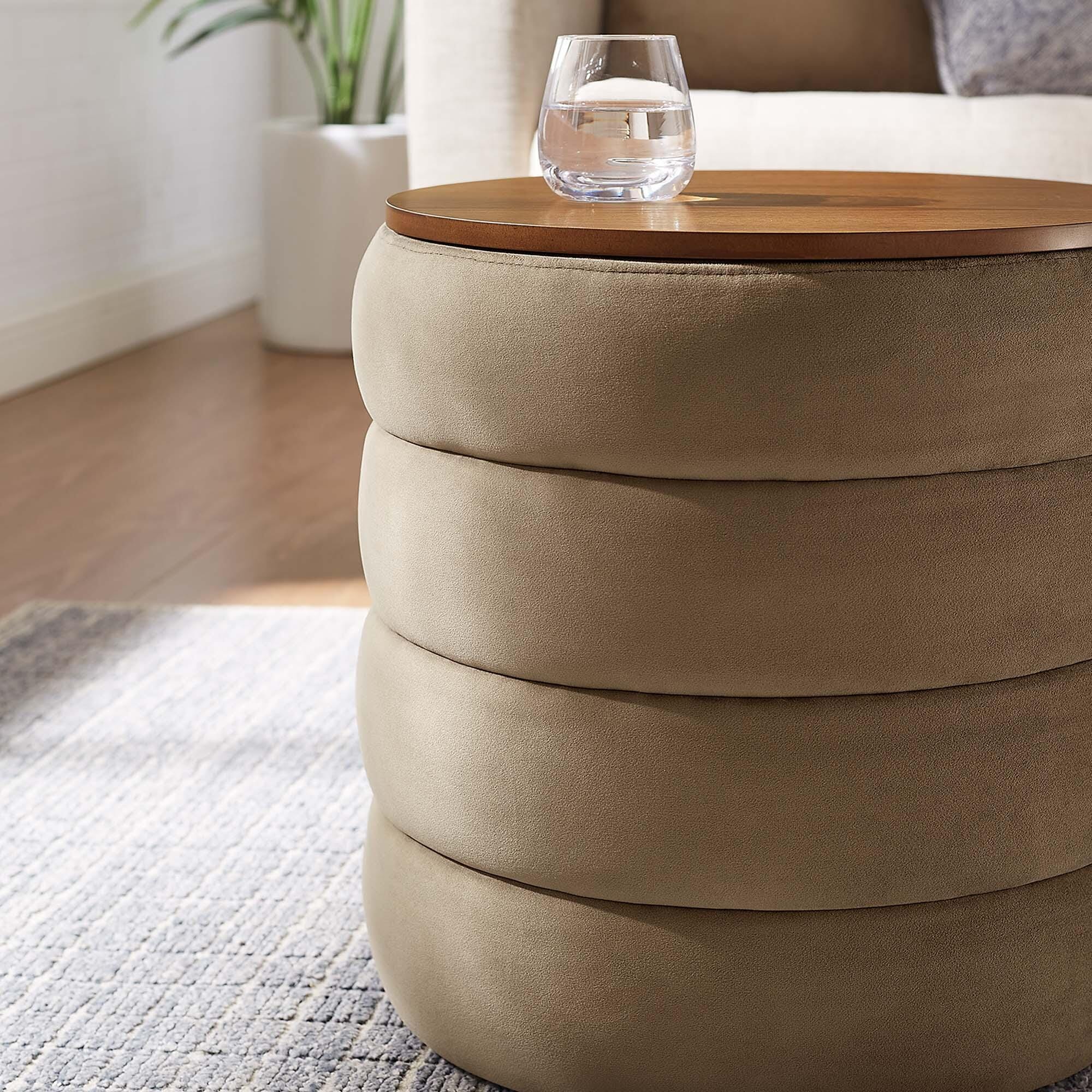 Modway Mezzo Velvet Ottoman with Storage, Taupe, large