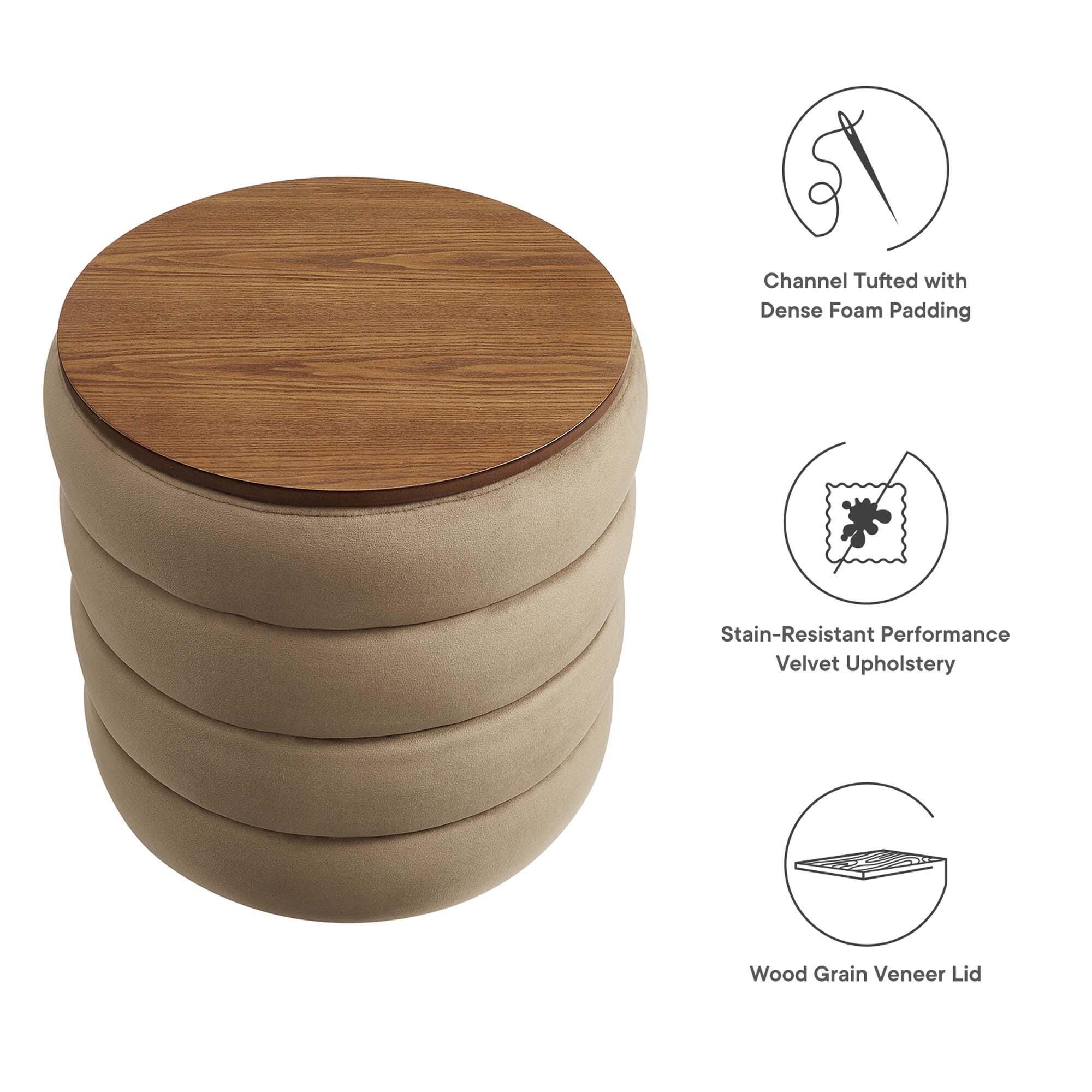 Modway Mezzo Velvet Ottoman with Storage, Taupe, large