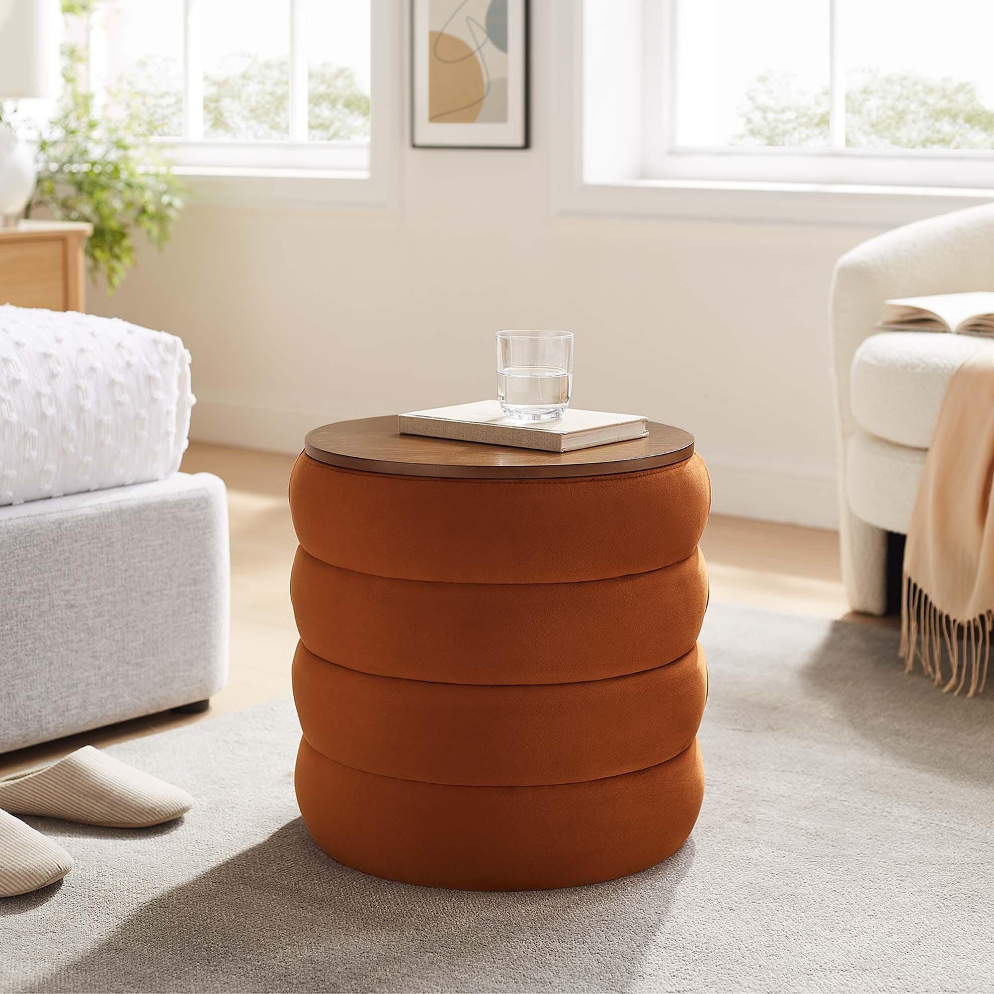 Modway Mezzo Velvet Ottoman with Storage, Rust, large