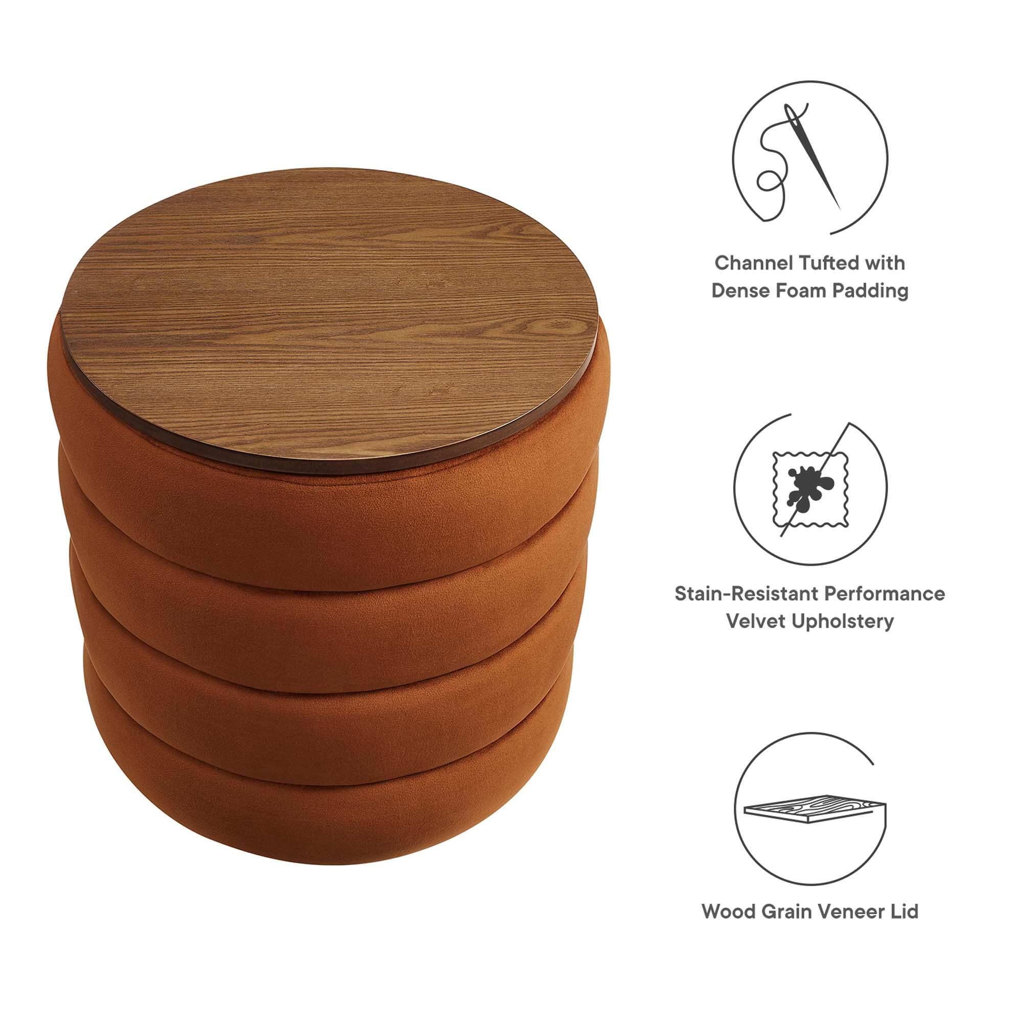 Modway Mezzo Velvet Ottoman with Storage, Rust, large