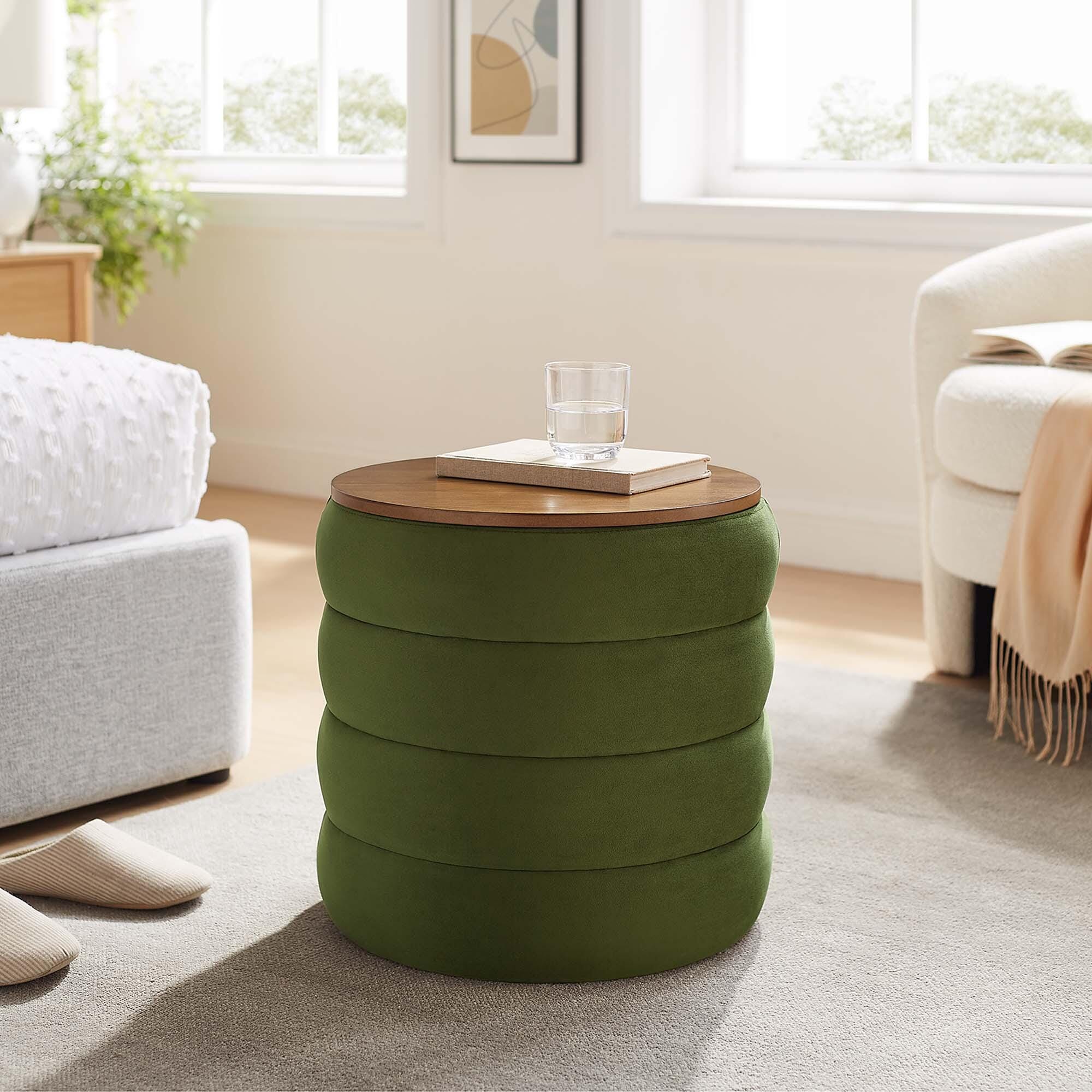 Modway Mezzo Velvet Ottoman with Storage, Moss Green, large