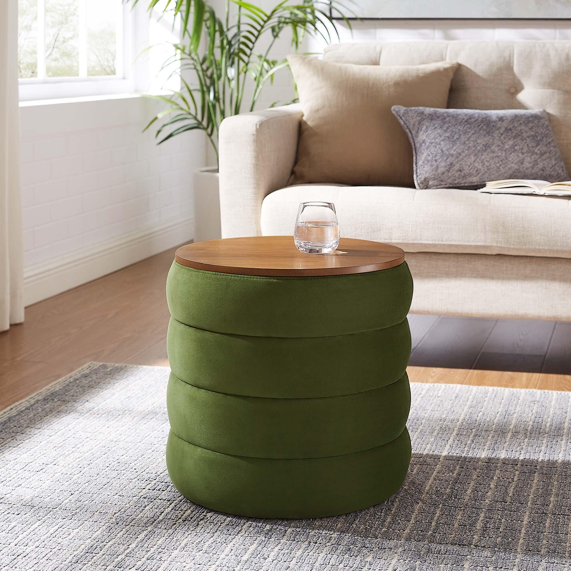 Modway Mezzo Velvet Ottoman with Storage, Moss Green, large